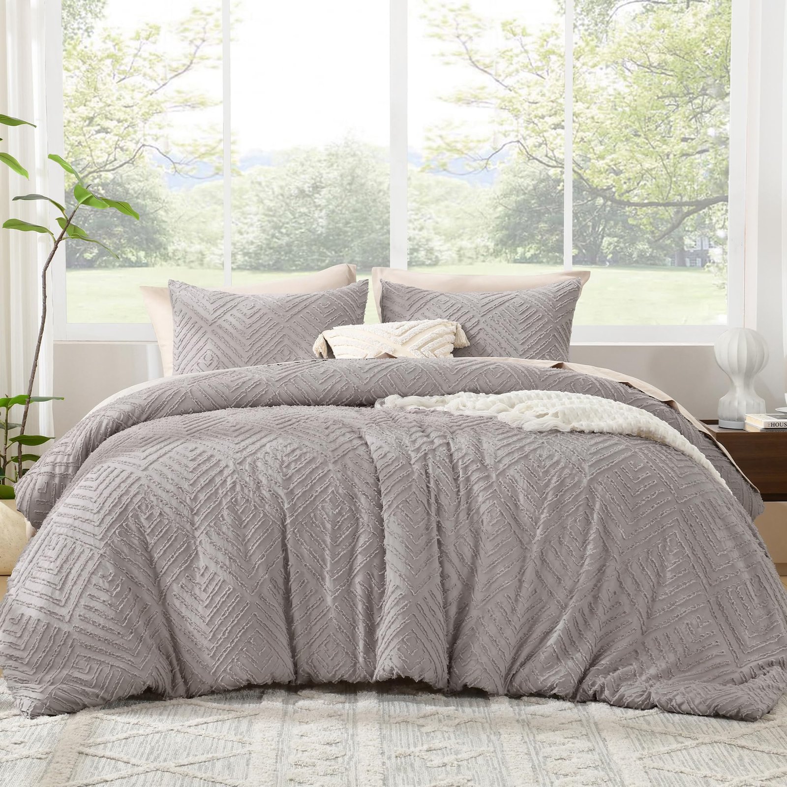 TODD GRIMES Comforter King Size Set Oatmeal, 3 Pieces Boho Tufted Farmhouse Bedding Comforter Sets, Lightweight Fluffy Comforter Bed Set for All Season (104x90In Comforter and 2 Pillowcases) - Image 28