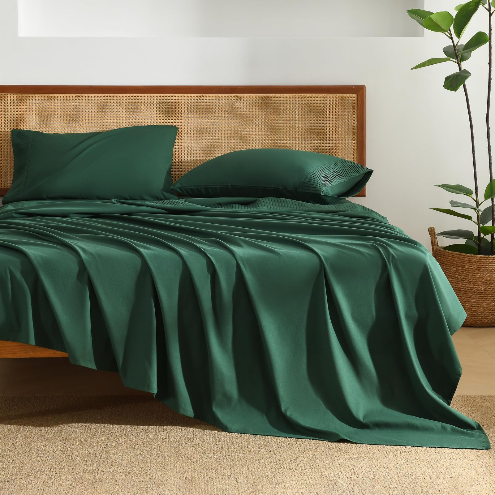 TODD GRIMES King Size Sheets Set 4 Pieces, Dark Olive Green Super Soft Sheets for King Size Bed, Microfiber King Sheet, Deep Pocket Up to 16 - Image 17