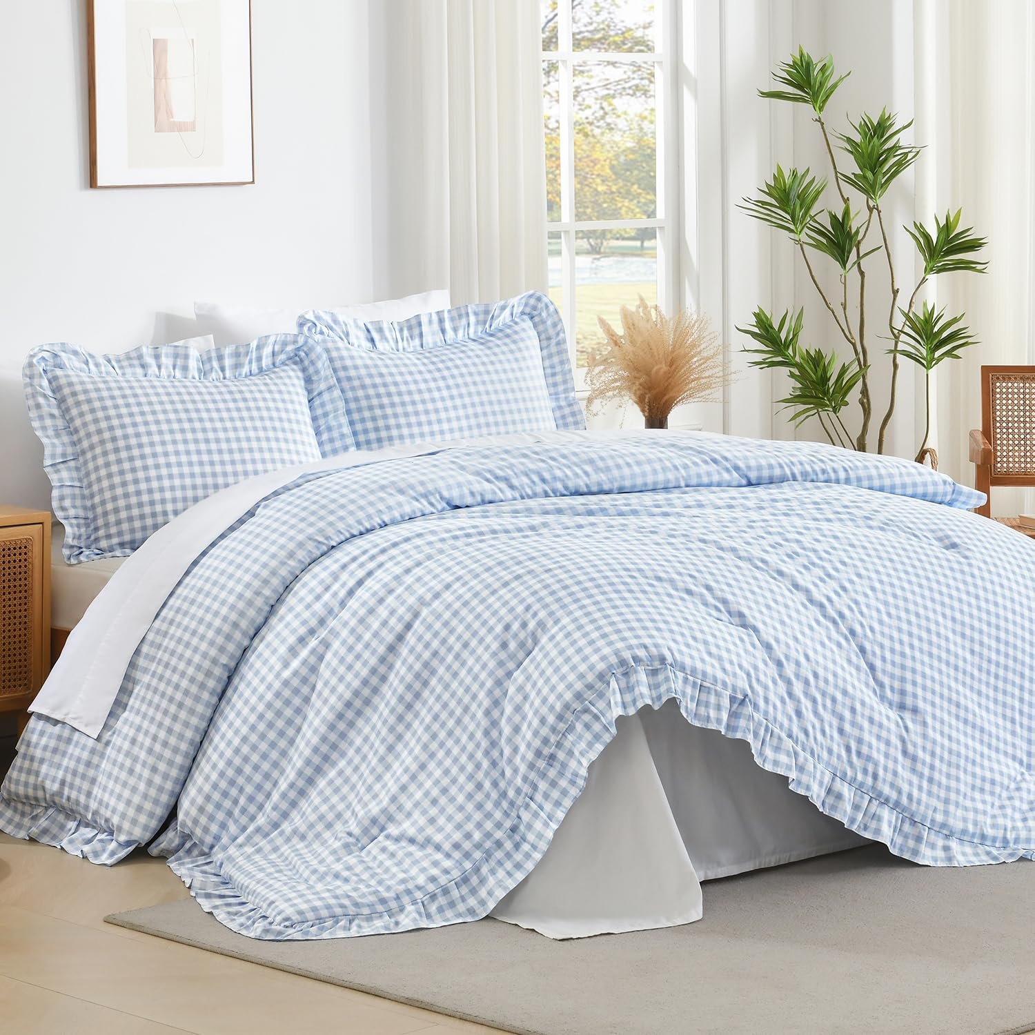 TODD GRIMES White Comforter Queen Size, 3 Pieces Ruffle Shabby Chic Farmhouse Queen Comforter Sets, All Season Lightweight Fluffy Room Decor Bed Set for Girls Women Teens Gift Choice - Image 27