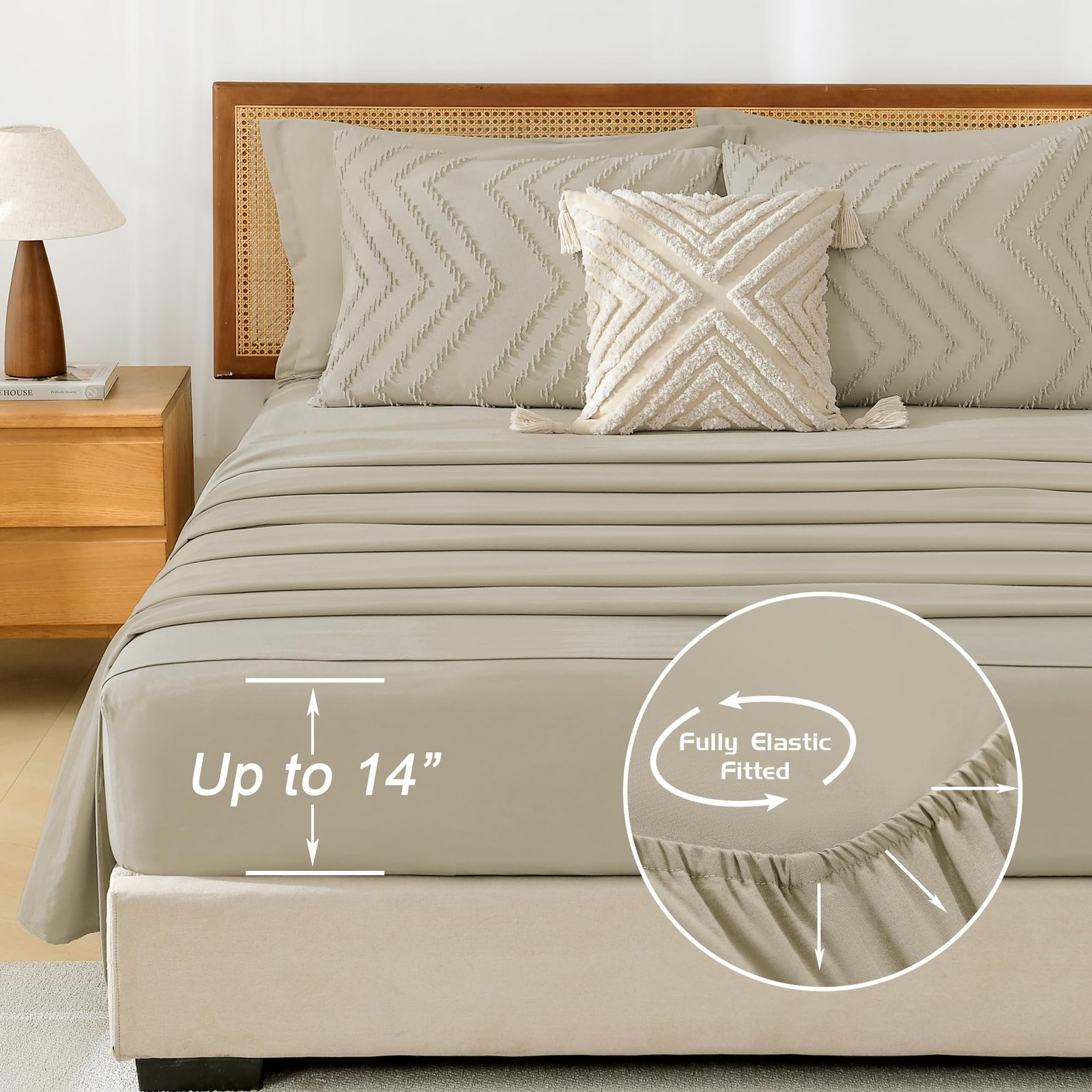 TODD GRIMES King Size Comforter Set with Sheets Beige - 7 Pieces Bed in a Bag King Chevron Tufted Boho Luxury Bedding Sets with Comforter, Sheets, Pillowcases & Shams - Image 30