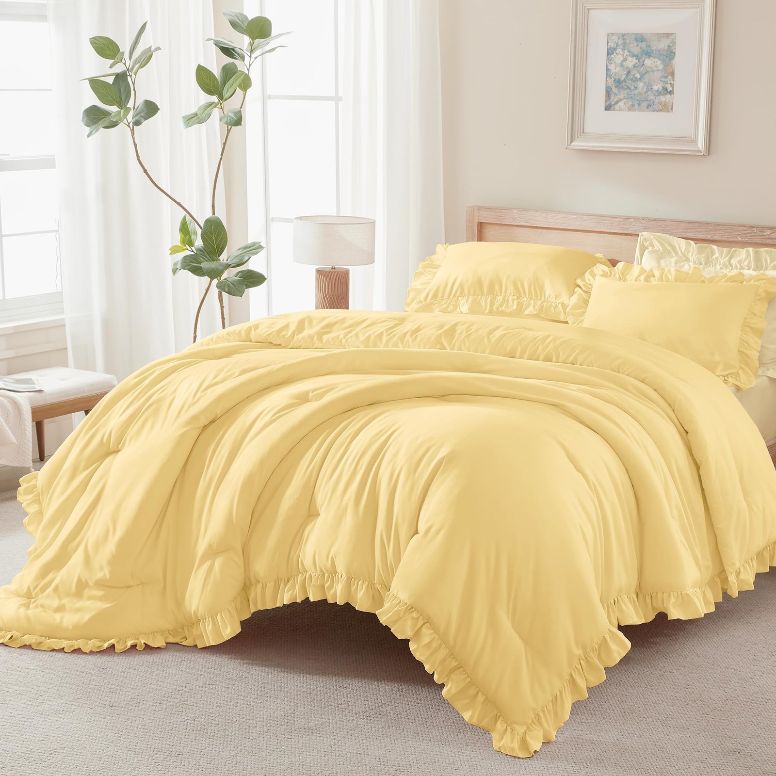TODD GRIMES White Comforter Queen Size, 3 Pieces Ruffle Shabby Chic Farmhouse Queen Comforter Sets, All Season Lightweight Fluffy Room Decor Bed Set for Girls Women Teens Gift Choice - Image 29