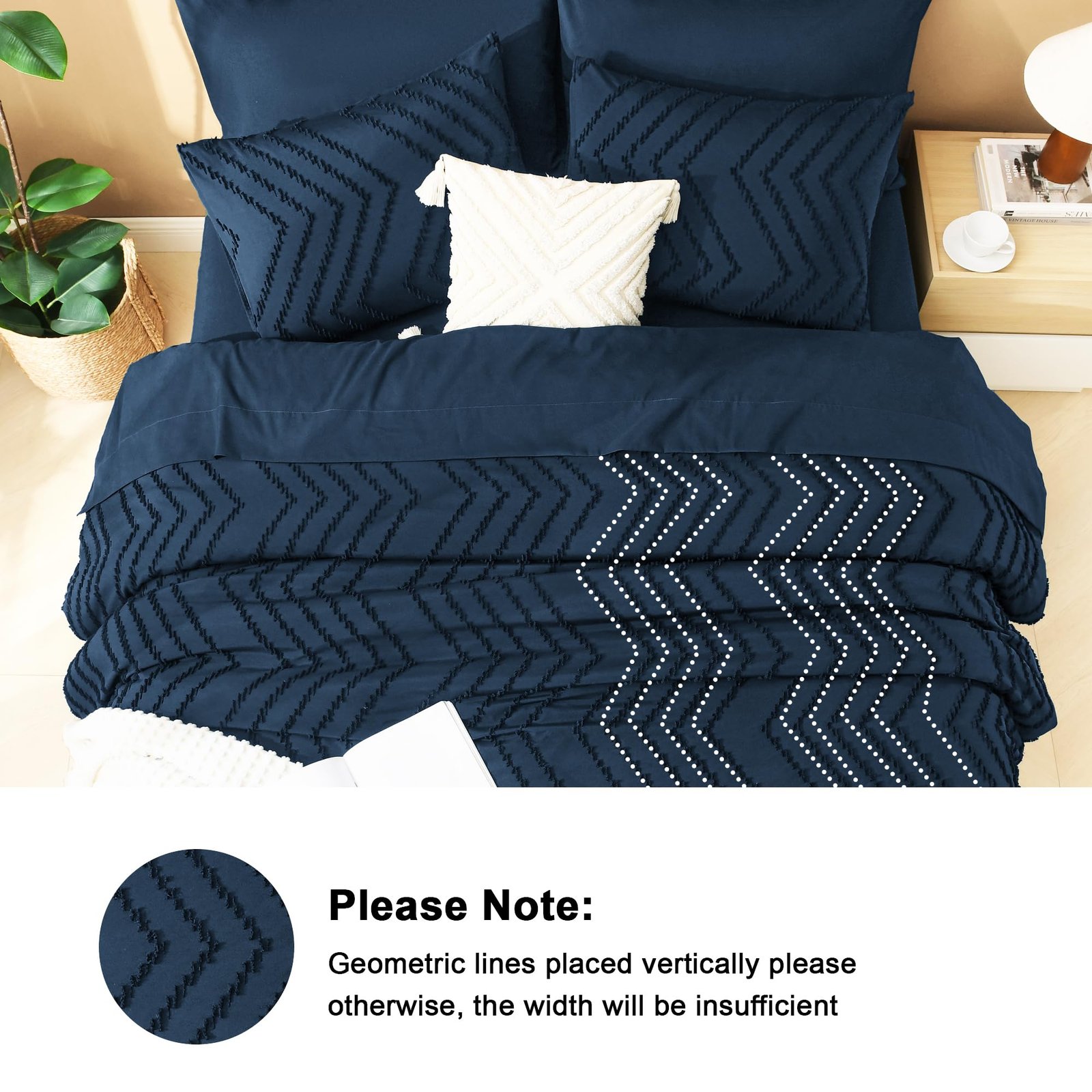 TODD GRIMES King Size Comforter Set with Sheets Beige - 7 Pieces Bed in a Bag King Chevron Tufted Boho Luxury Bedding Sets with Comforter, Sheets, Pillowcases & Shams - Image 9