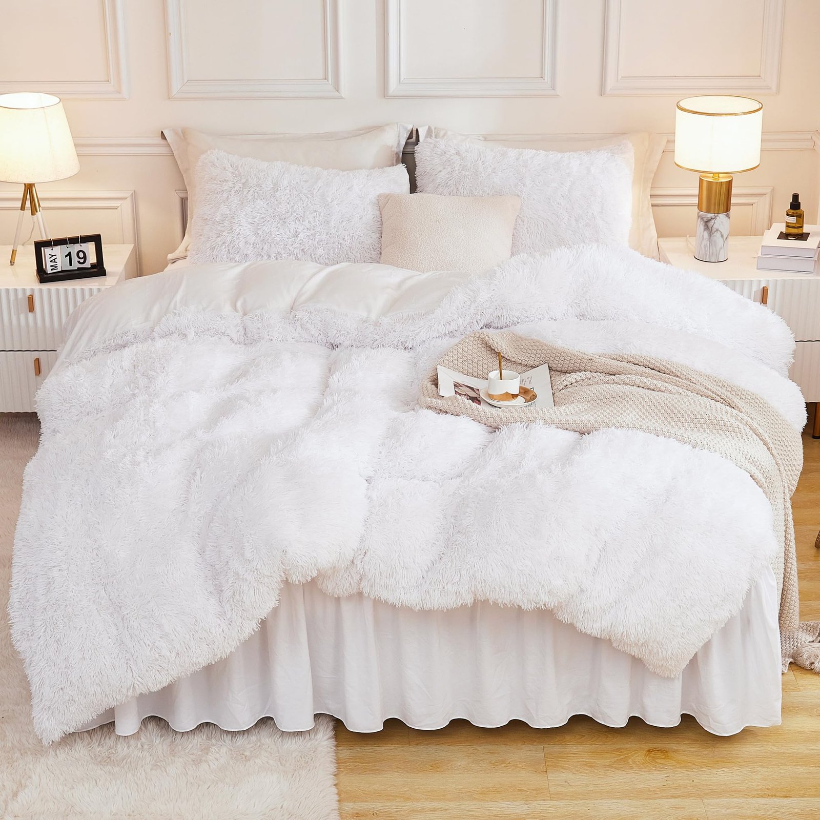 TODD GRIMES Tie-Dyed Grey White Comforter King Size, 3 Pieces Faux Fur Fluffy Fuzzy Plush Bedding Comforter Set, Soft Puffy Comfy Down Comforter Bed Set - Image 11