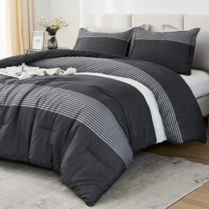 TODD GRIMES Queen Comforter Set Black White Grey - 3 Pieces Lightweight Summer Bedding Set, All Season Down Alternative Comforter (1 Comforter, 2 Pillowcases)