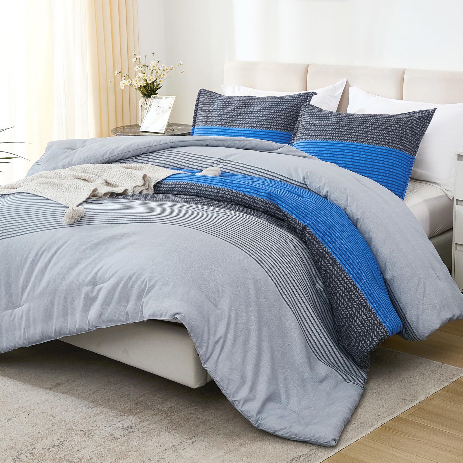 TODD GRIMES Queen Comforter Set Black White Grey - 3 Pieces Lightweight Summer Bedding Set, All Season Down Alternative Comforter (1 Comforter, 2 Pillowcases) - Image 12