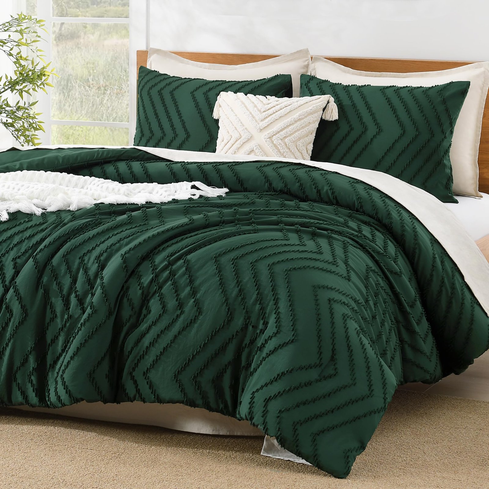 TODD GRIMES King Size Comforter Set Dark Emerald Green, 3 Pieces Lightweight Fluffy Comforter King Size Boho Tufted Comforter Bed Set Gift Choice - Image 25