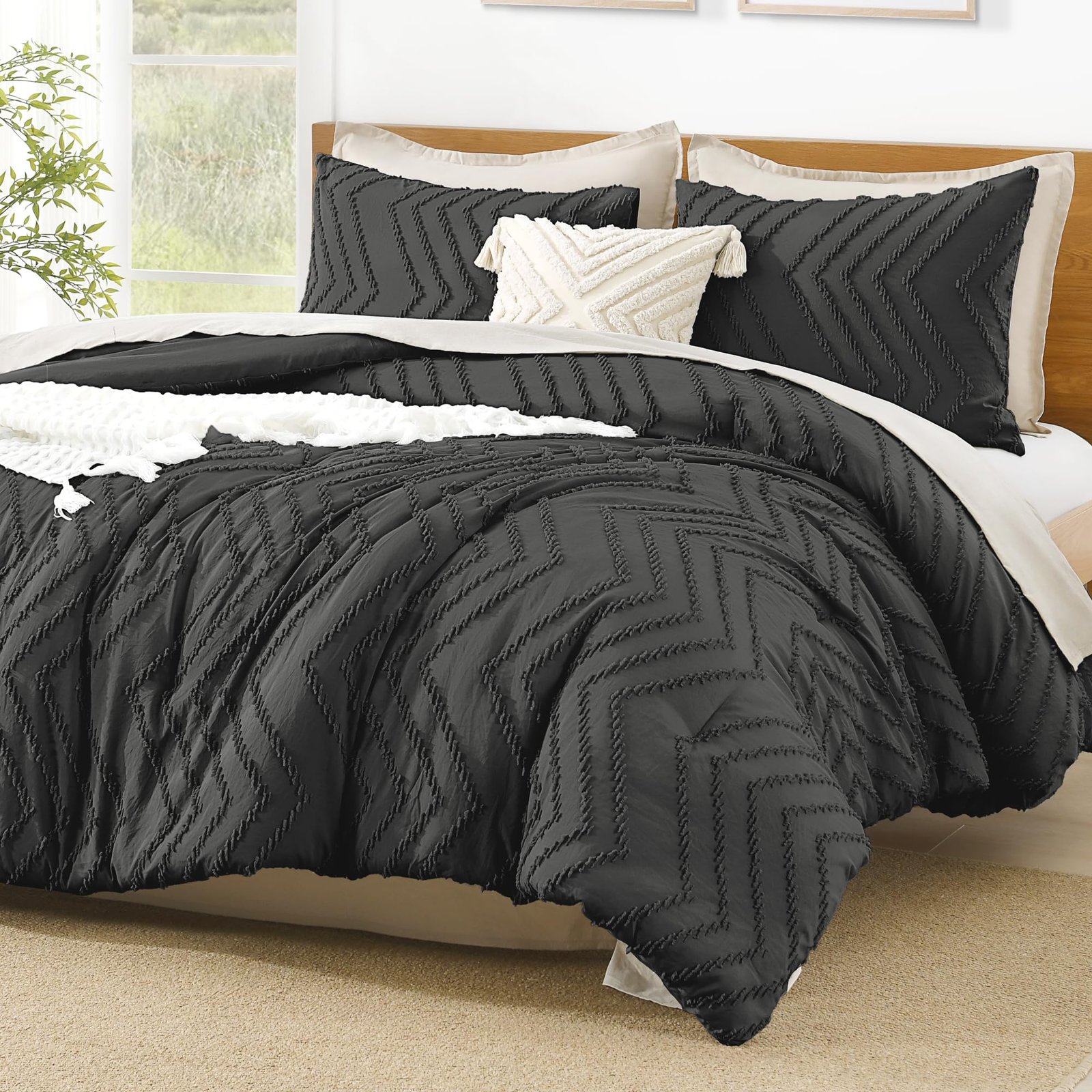 TODD GRIMES King Size Comforter Set Dark Emerald Green, 3 Pieces Lightweight Fluffy Comforter King Size Boho Tufted Comforter Bed Set Gift Choice - Image 14