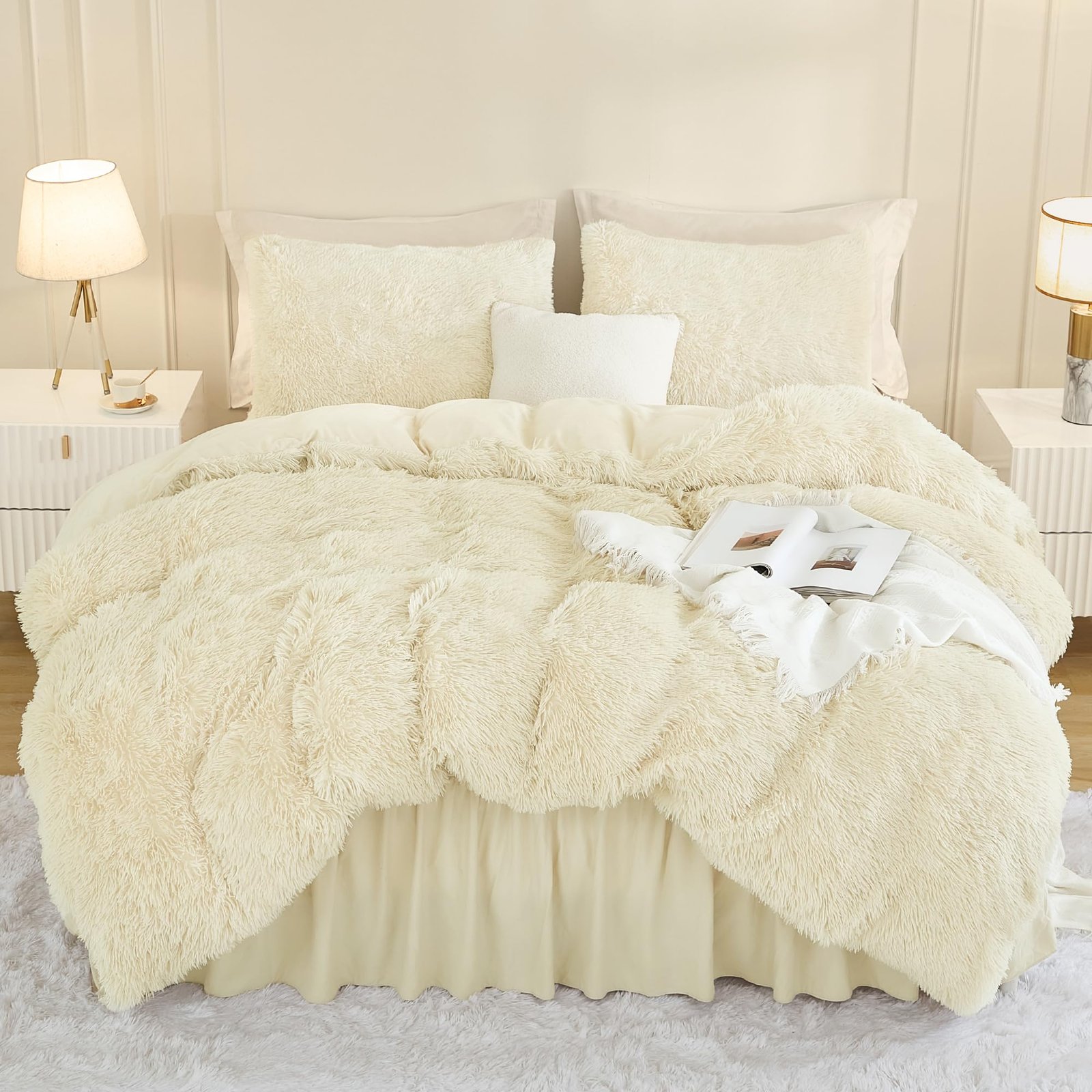 TODD GRIMES Tie-Dyed Grey White Comforter King Size, 3 Pieces Faux Fur Fluffy Fuzzy Plush Bedding Comforter Set, Soft Puffy Comfy Down Comforter Bed Set - Image 7