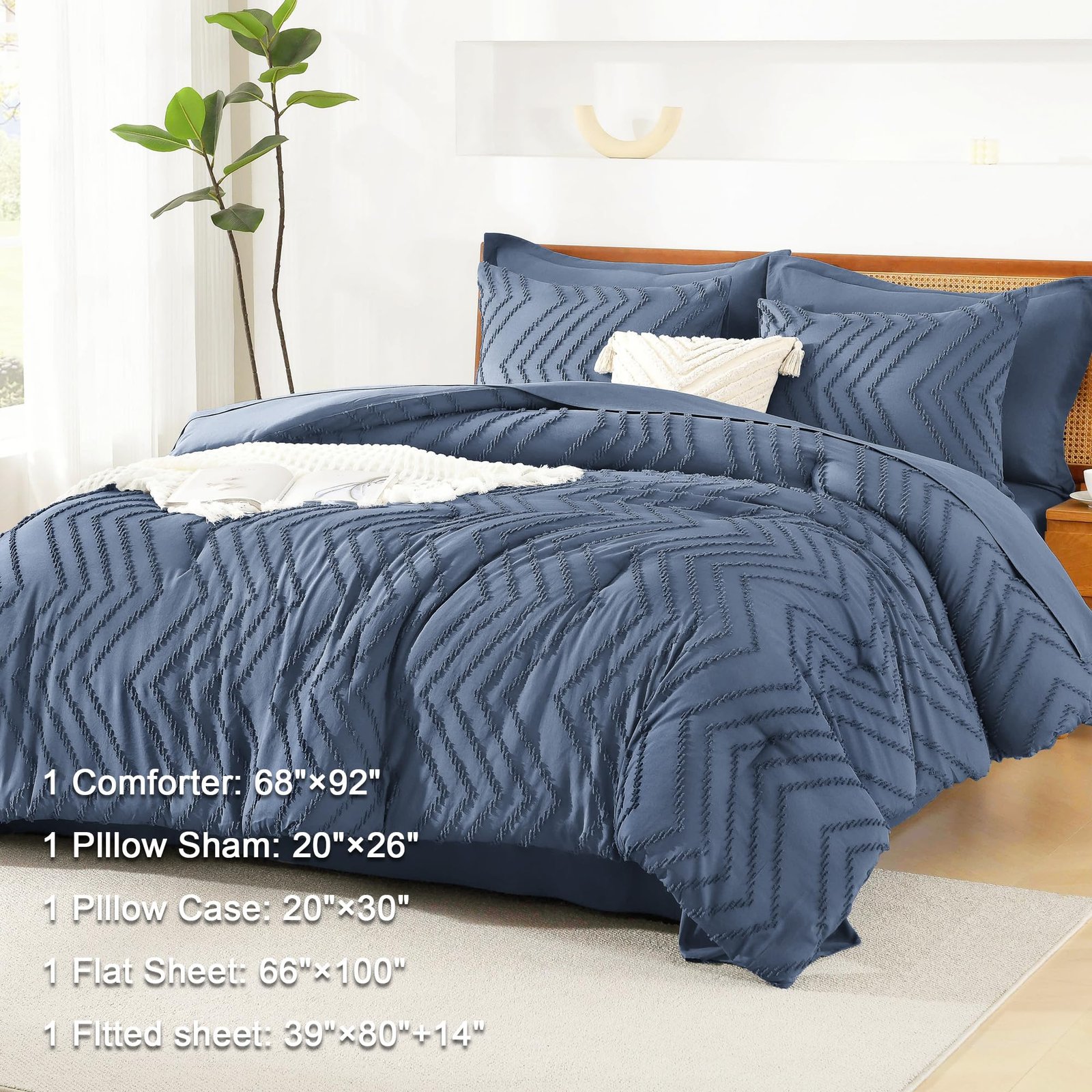 TODD GRIMES King Size Comforter Set with Sheets Beige - 7 Pieces Bed in a Bag King Chevron Tufted Boho Luxury Bedding Sets with Comforter, Sheets, Pillowcases & Shams - Image 79
