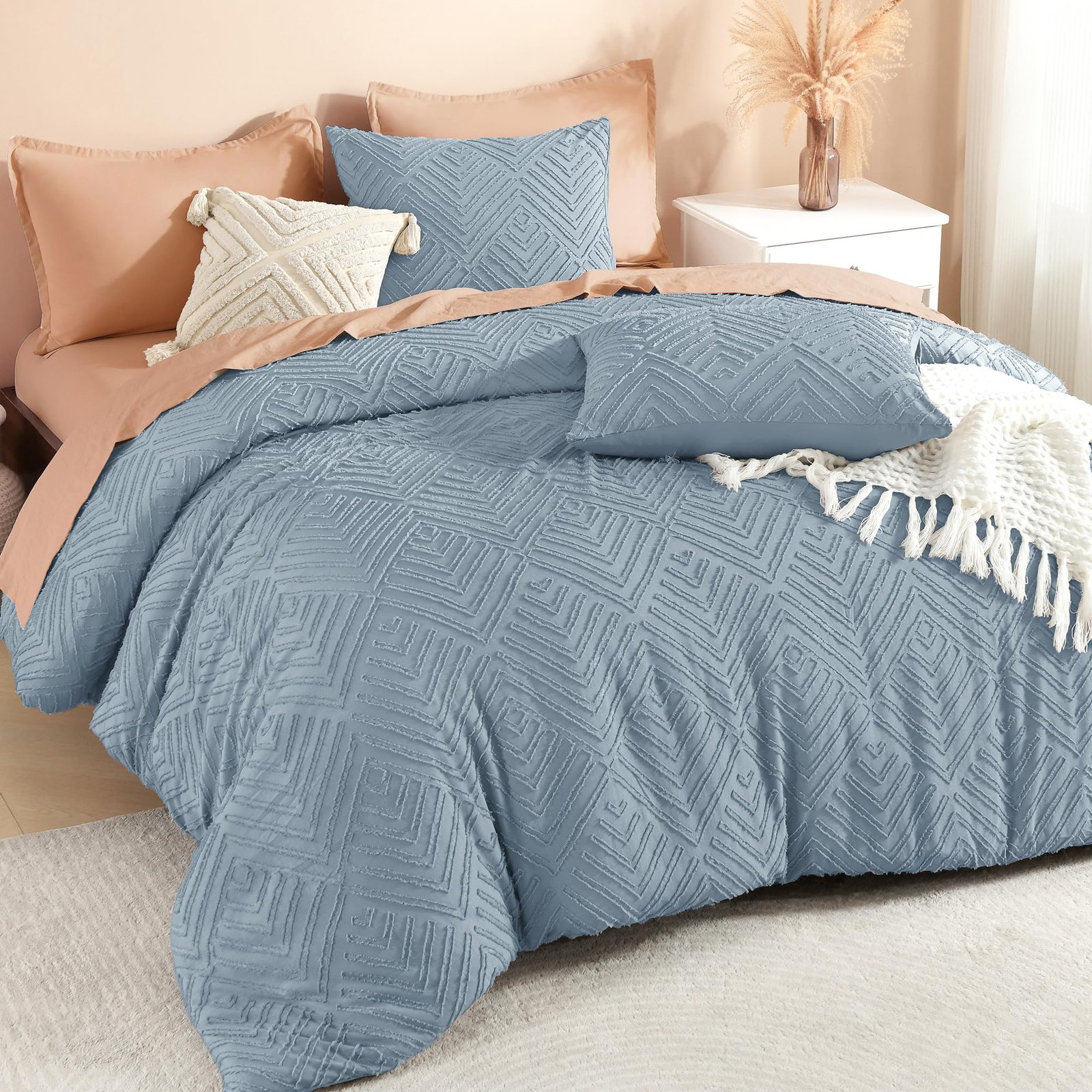 TODD GRIMES Comforter King Size Set Oatmeal, 3 Pieces Boho Tufted Farmhouse Bedding Comforter Sets, Lightweight Fluffy Comforter Bed Set for All Season (104x90In Comforter and 2 Pillowcases) - Image 24