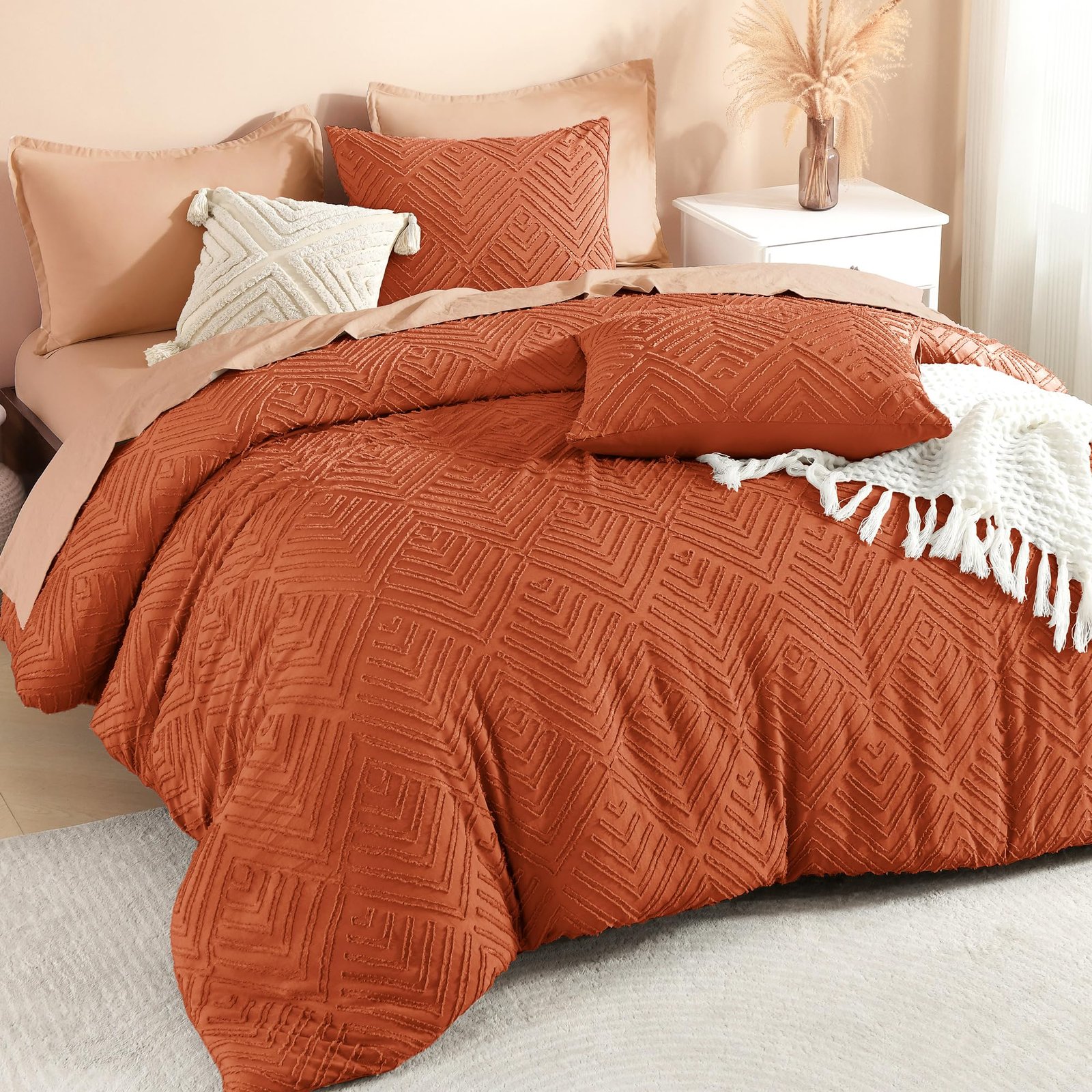 TODD GRIMES Comforter King Size Set Oatmeal, 3 Pieces Boho Tufted Farmhouse Bedding Comforter Sets, Lightweight Fluffy Comforter Bed Set for All Season (104x90In Comforter and 2 Pillowcases) - Image 25