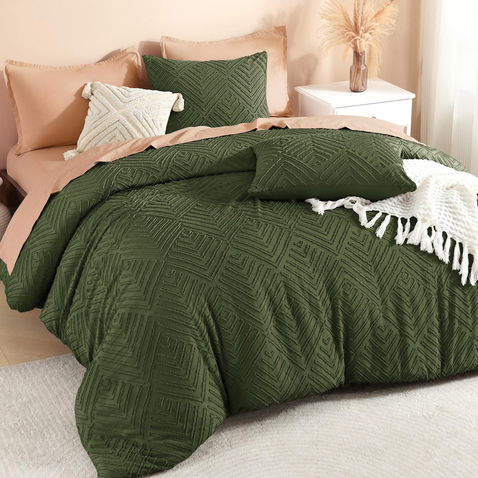 TODD GRIMES Comforter King Size Set Oatmeal, 3 Pieces Boho Tufted Farmhouse Bedding Comforter Sets, Lightweight Fluffy Comforter Bed Set for All Season (104x90In Comforter and 2 Pillowcases) - Image 16