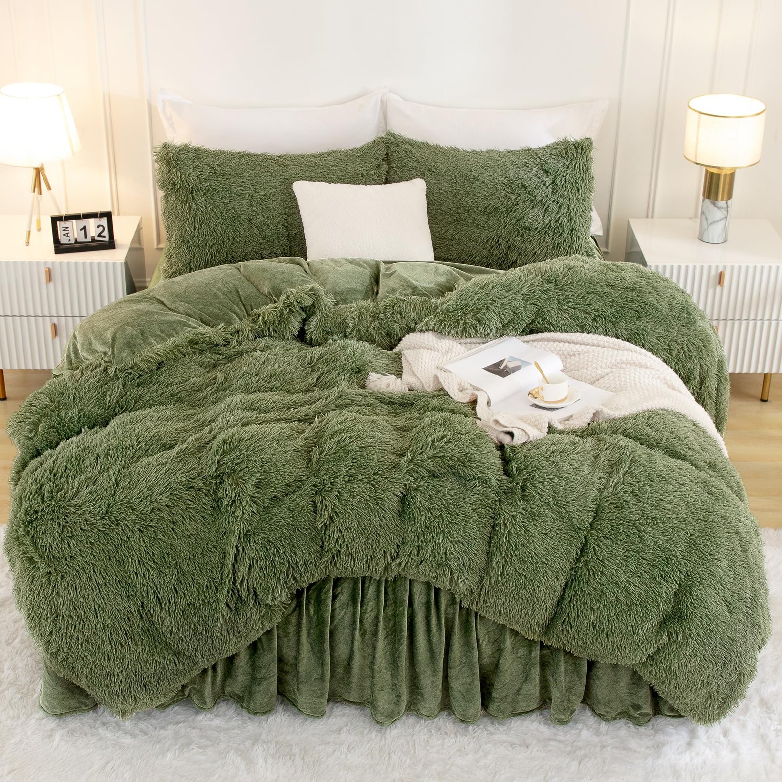 TODD GRIMES Tie-Dyed Grey White Comforter King Size, 3 Pieces Faux Fur Fluffy Fuzzy Plush Bedding Comforter Set, Soft Puffy Comfy Down Comforter Bed Set - Image 5