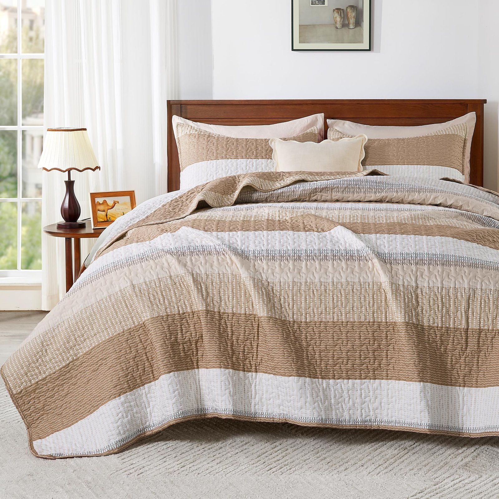 TODD GRIMES King Size Quilt Set Sage Green, 3 Pieces Mint Green Ultra Soft Lightweight Bedspreads & Coverlets Set, Patchwork Striped Quilted Bedding Sets for All Seasons (1 Quilt, 2 Pillow Shams) - Image 27