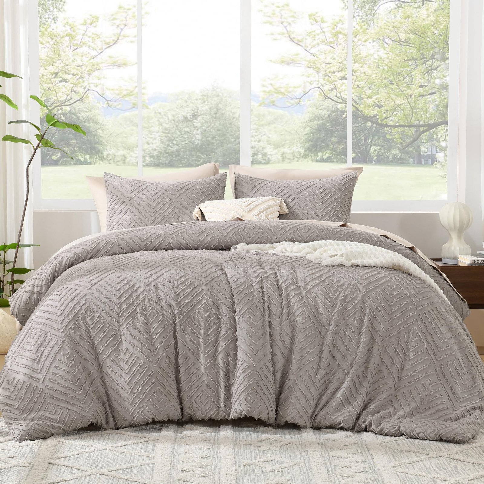 TODD GRIMES Comforter King Size Set Oatmeal, 3 Pieces Boho Tufted Farmhouse Bedding Comforter Sets, Lightweight Fluffy Comforter Bed Set for All Season (104x90In Comforter and 2 Pillowcases) - Image 29