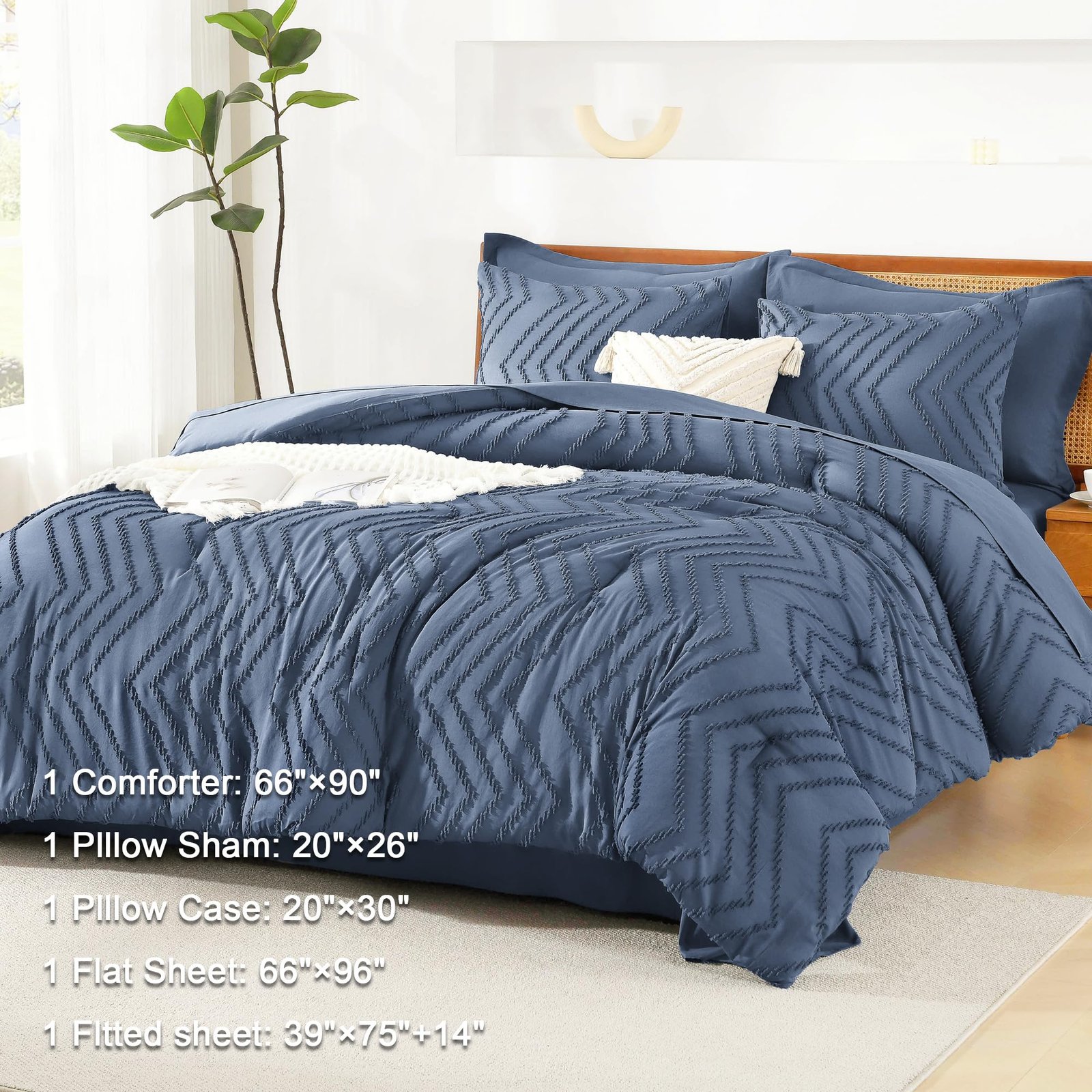 TODD GRIMES King Size Comforter Set with Sheets Beige - 7 Pieces Bed in a Bag King Chevron Tufted Boho Luxury Bedding Sets with Comforter, Sheets, Pillowcases & Shams - Image 87