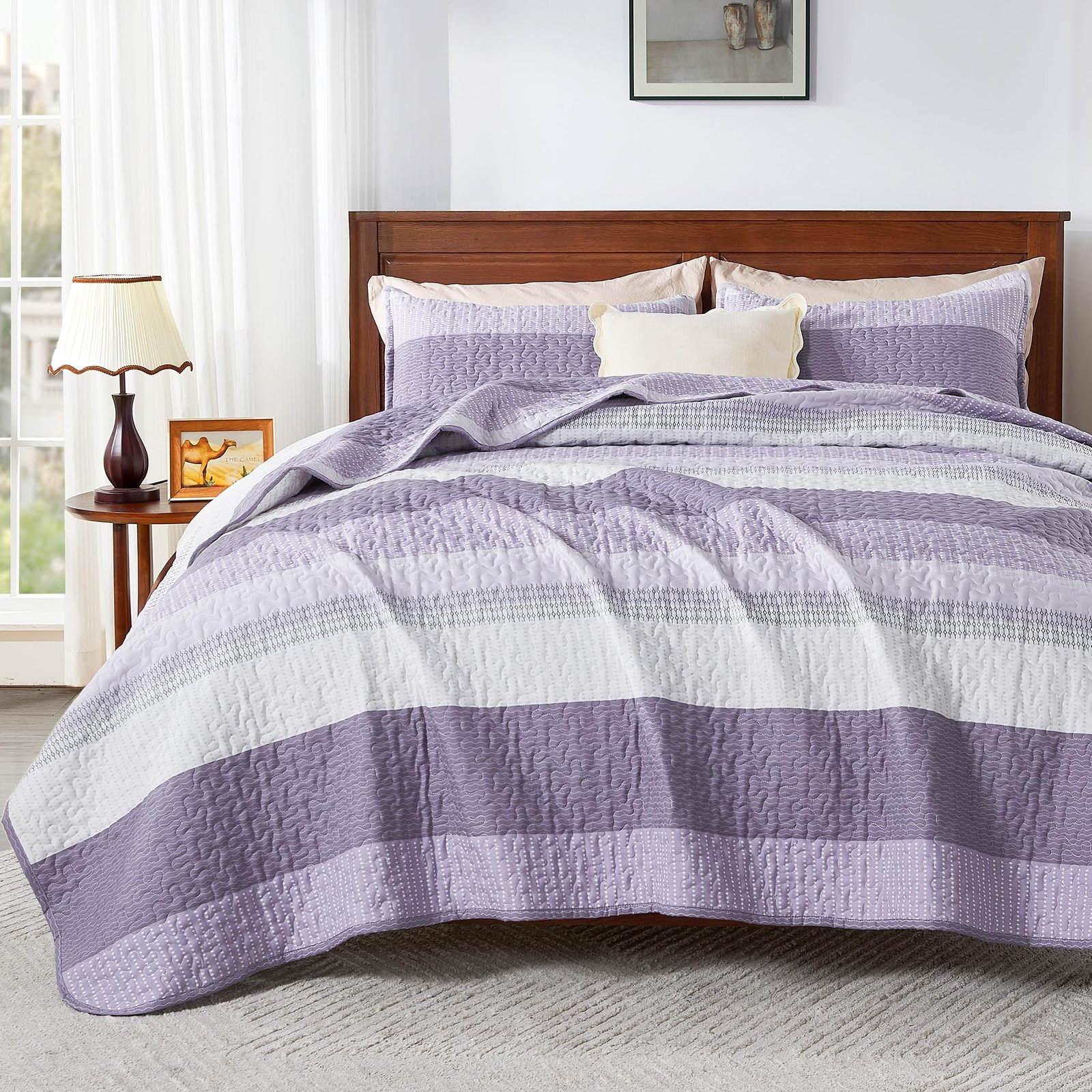 TODD GRIMES King Size Quilt Set Sage Green, 3 Pieces Mint Green Ultra Soft Lightweight Bedspreads & Coverlets Set, Patchwork Striped Quilted Bedding Sets for All Seasons (1 Quilt, 2 Pillow Shams) - Image 21