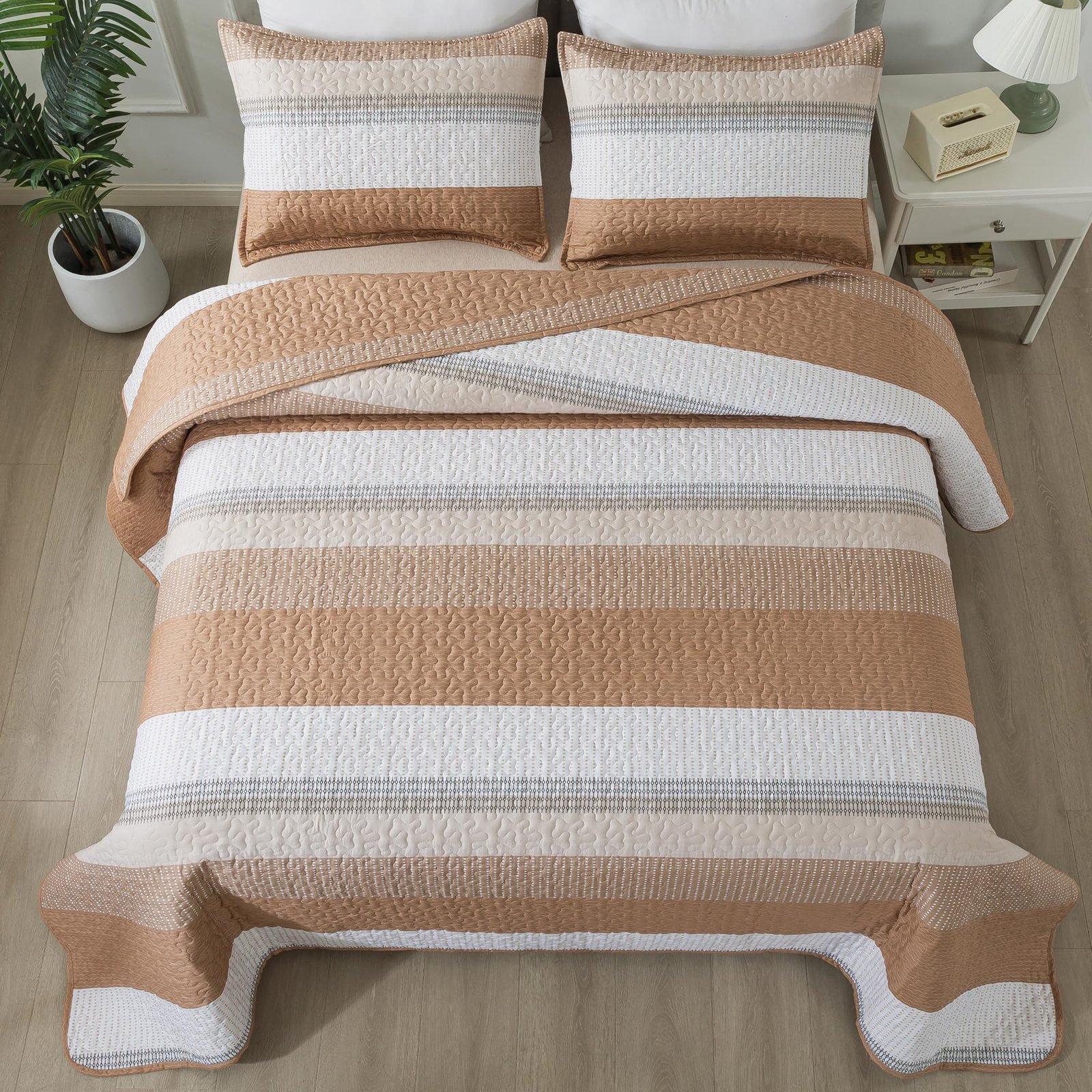 TODD GRIMES King Size Quilt Set Sage Green, 3 Pieces Mint Green Ultra Soft Lightweight Bedspreads & Coverlets Set, Patchwork Striped Quilted Bedding Sets for All Seasons (1 Quilt, 2 Pillow Shams) - Image 20