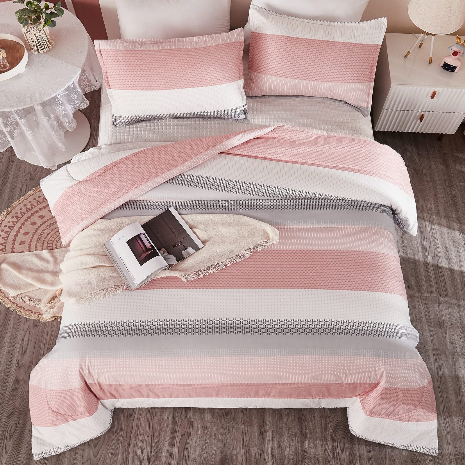 TODD GRIMES Queen Comforter Set Black White Grey - 3 Pieces Lightweight Summer Bedding Set, All Season Down Alternative Comforter (1 Comforter, 2 Pillowcases) - Image 17