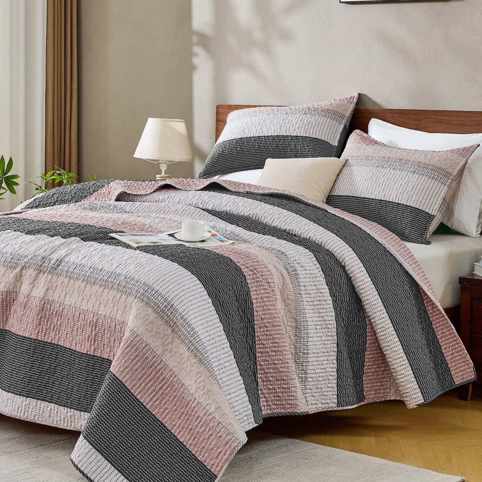 TODD GRIMES King Size Quilt Set Sage Green, 3 Pieces Mint Green Ultra Soft Lightweight Bedspreads & Coverlets Set, Patchwork Striped Quilted Bedding Sets for All Seasons (1 Quilt, 2 Pillow Shams) - Image 19