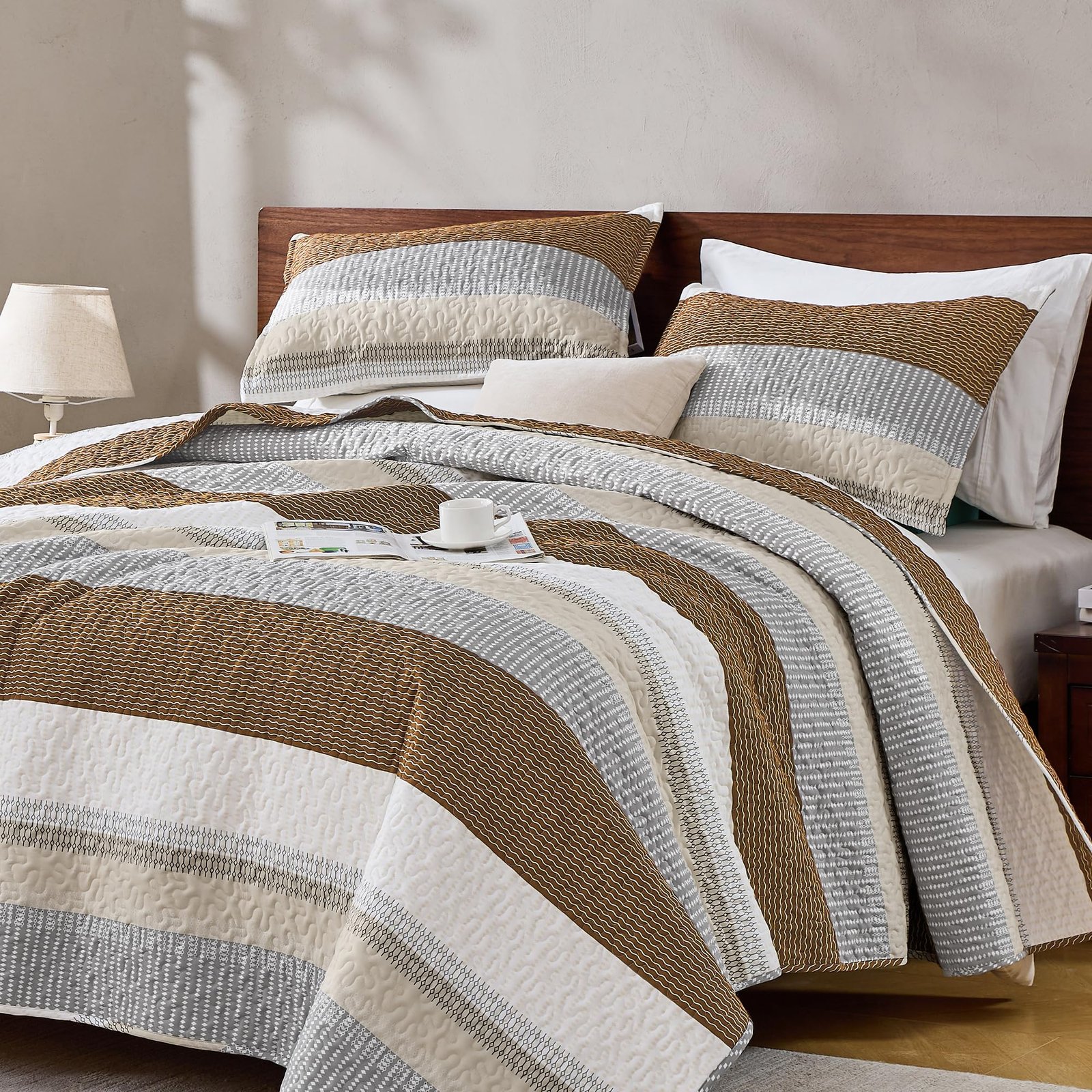 TODD GRIMES King Size Quilt Set Sage Green, 3 Pieces Mint Green Ultra Soft Lightweight Bedspreads & Coverlets Set, Patchwork Striped Quilted Bedding Sets for All Seasons (1 Quilt, 2 Pillow Shams) - Image 24
