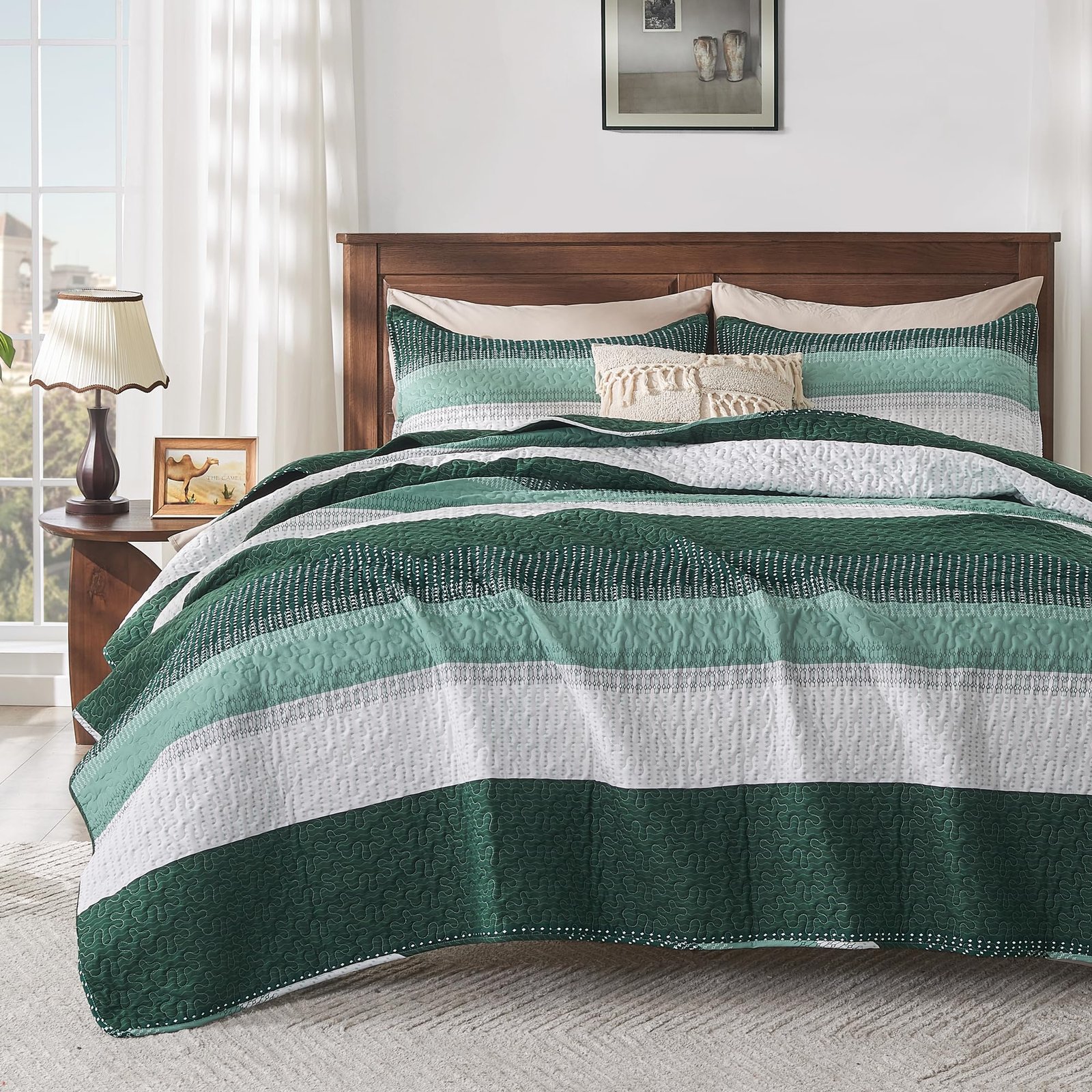 TODD GRIMES King Size Quilt Set Sage Green, 3 Pieces Mint Green Ultra Soft Lightweight Bedspreads & Coverlets Set, Patchwork Striped Quilted Bedding Sets for All Seasons (1 Quilt, 2 Pillow Shams) - Image 16