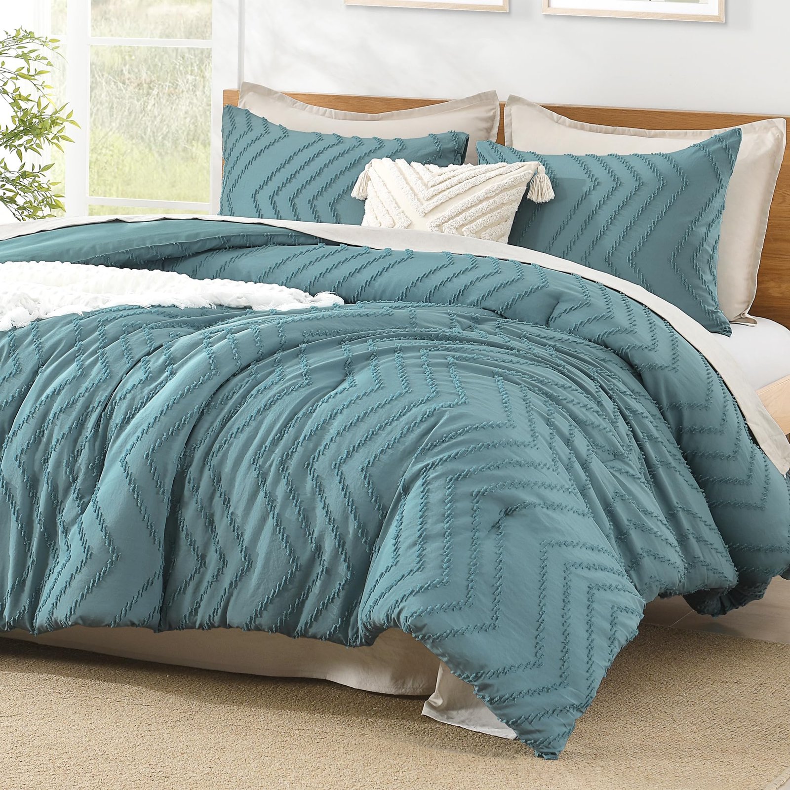 TODD GRIMES King Size Comforter Set Dark Emerald Green, 3 Pieces Lightweight Fluffy Comforter King Size Boho Tufted Comforter Bed Set Gift Choice - Image 7