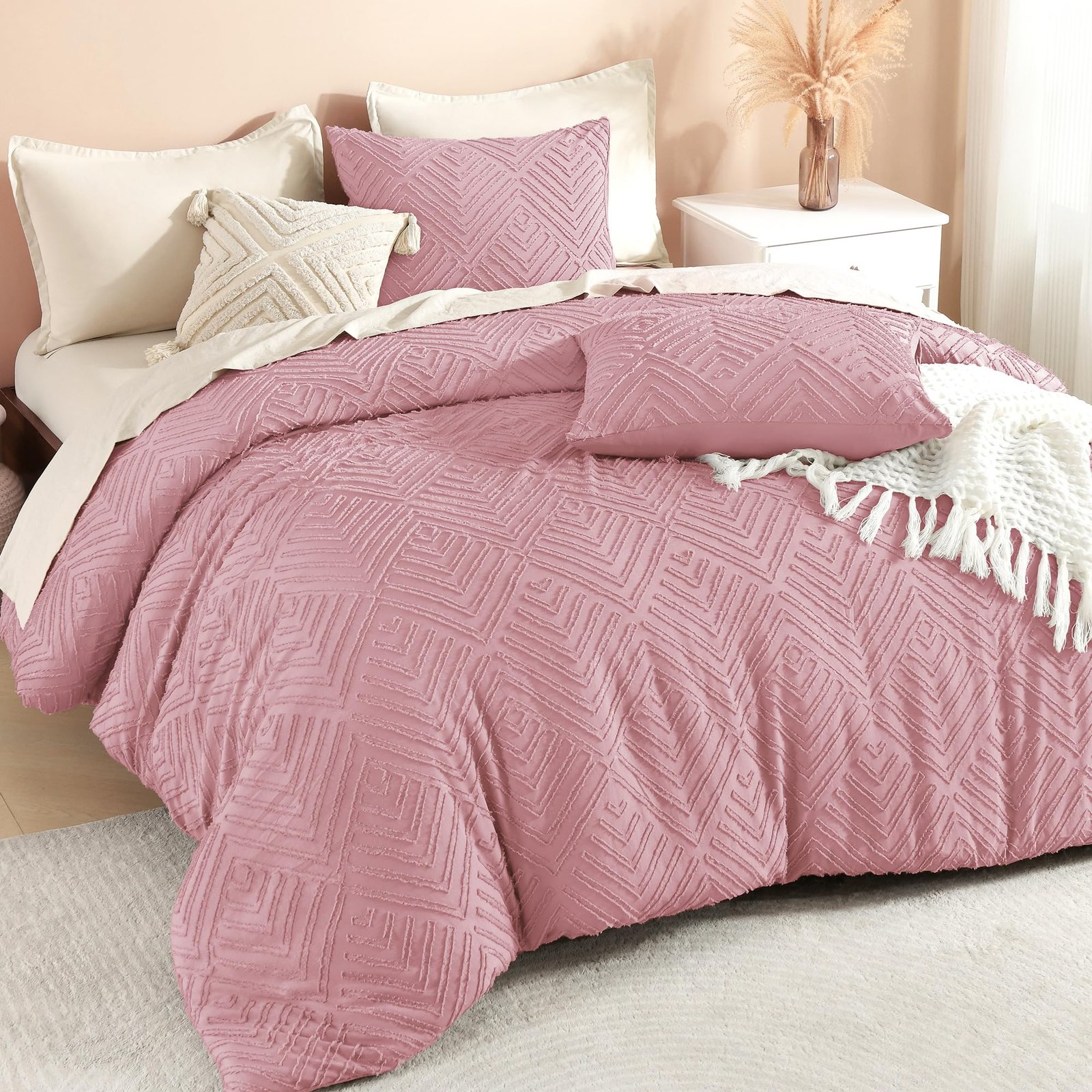 TODD GRIMES Comforter King Size Set Oatmeal, 3 Pieces Boho Tufted Farmhouse Bedding Comforter Sets, Lightweight Fluffy Comforter Bed Set for All Season (104x90In Comforter and 2 Pillowcases) - Image 22
