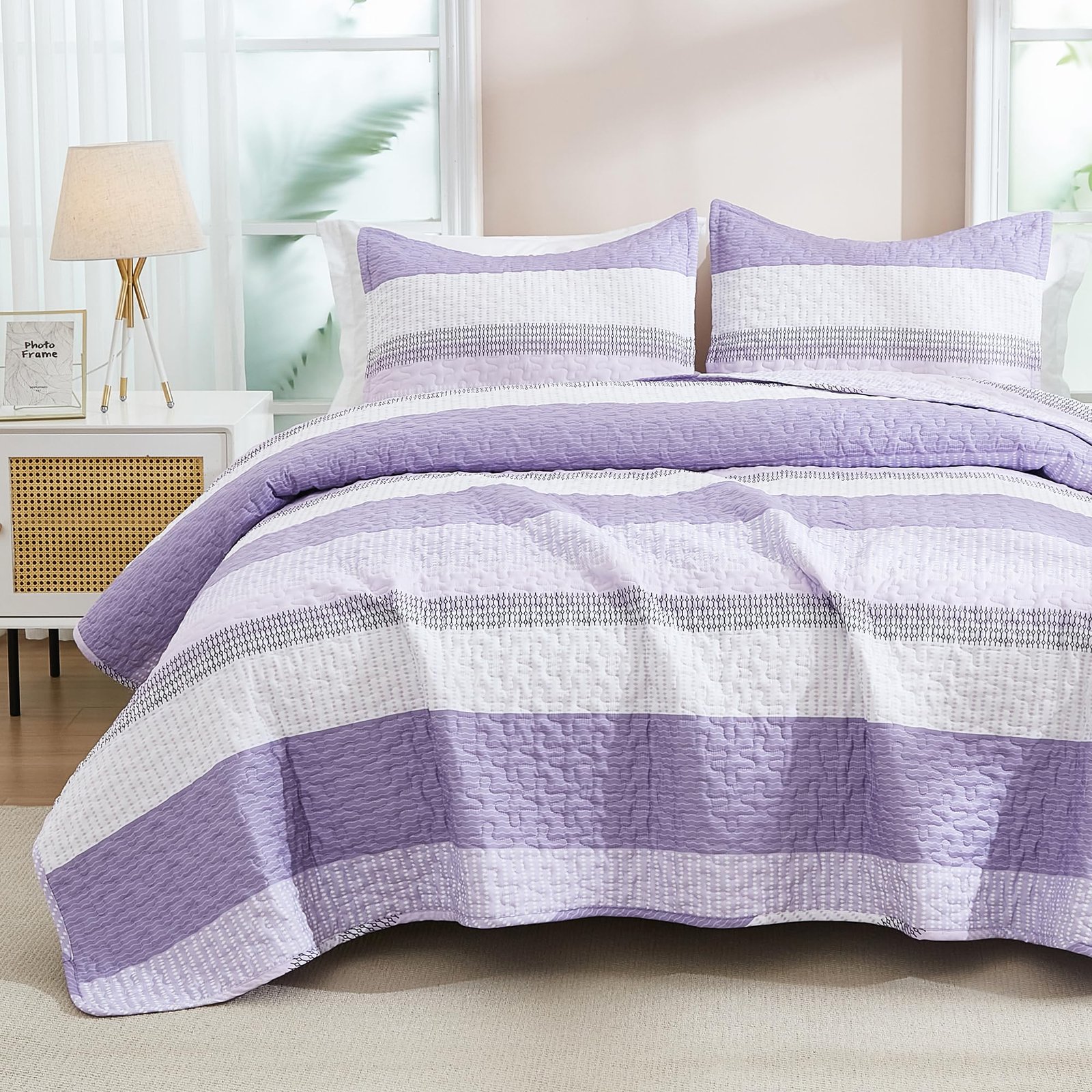 TODD GRIMES King Size Quilt Set Sage Green, 3 Pieces Mint Green Ultra Soft Lightweight Bedspreads & Coverlets Set, Patchwork Striped Quilted Bedding Sets for All Seasons (1 Quilt, 2 Pillow Shams) - Image 28