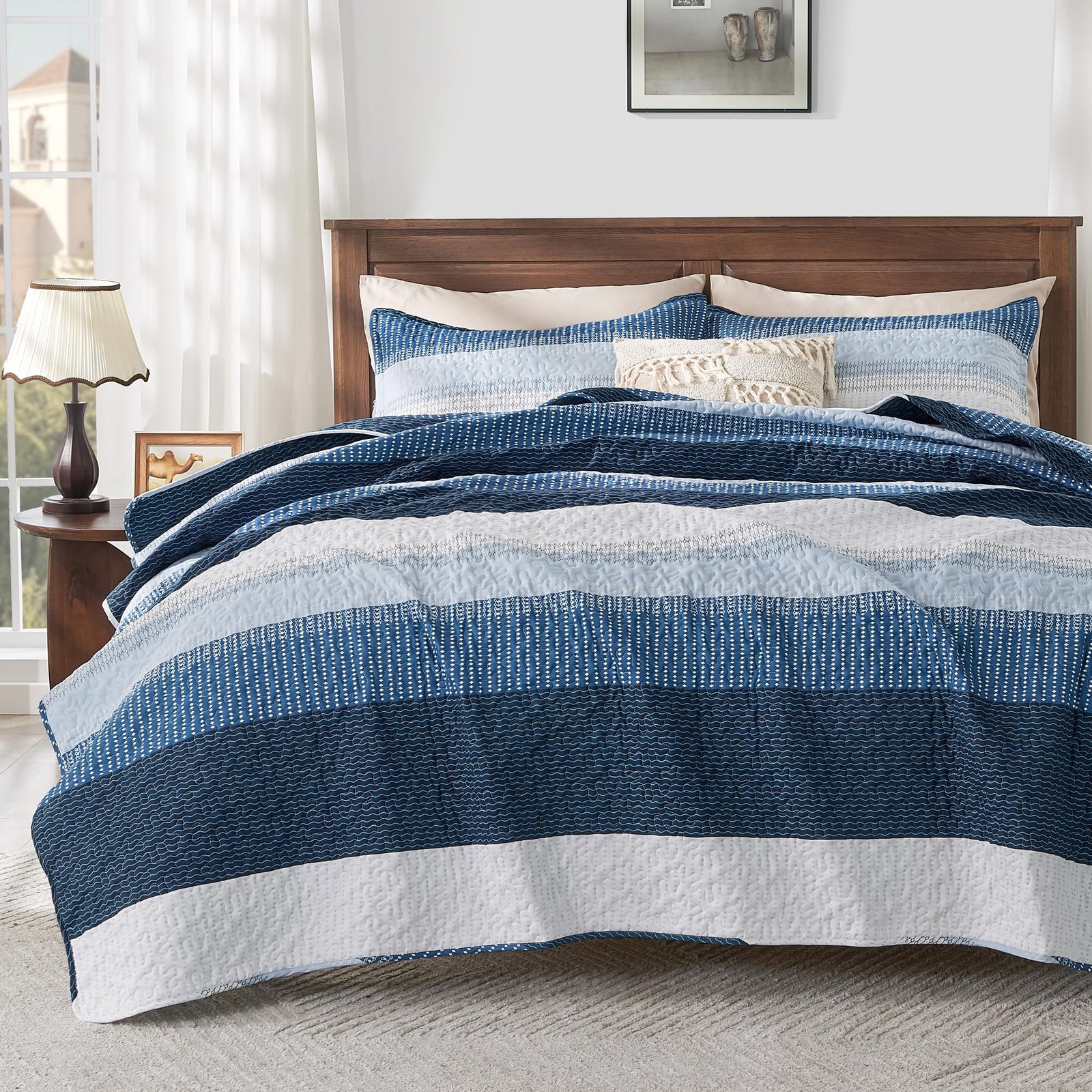 TODD GRIMES King Size Quilt Set Sage Green, 3 Pieces Mint Green Ultra Soft Lightweight Bedspreads & Coverlets Set, Patchwork Striped Quilted Bedding Sets for All Seasons (1 Quilt, 2 Pillow Shams) - Image 22