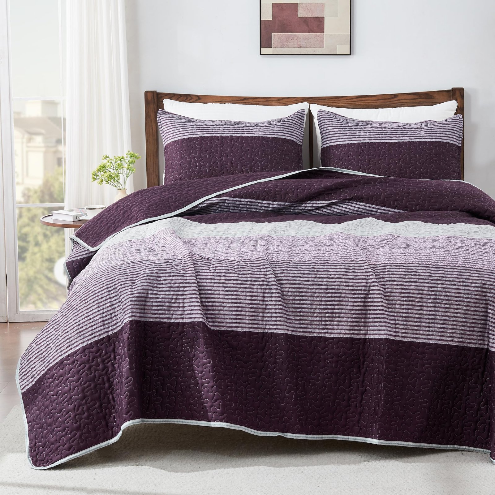 TODD GRIMES King Size Quilt Set Sage Green, 3 Pieces Mint Green Ultra Soft Lightweight Bedspreads & Coverlets Set, Patchwork Striped Quilted Bedding Sets for All Seasons (1 Quilt, 2 Pillow Shams) - Image 5