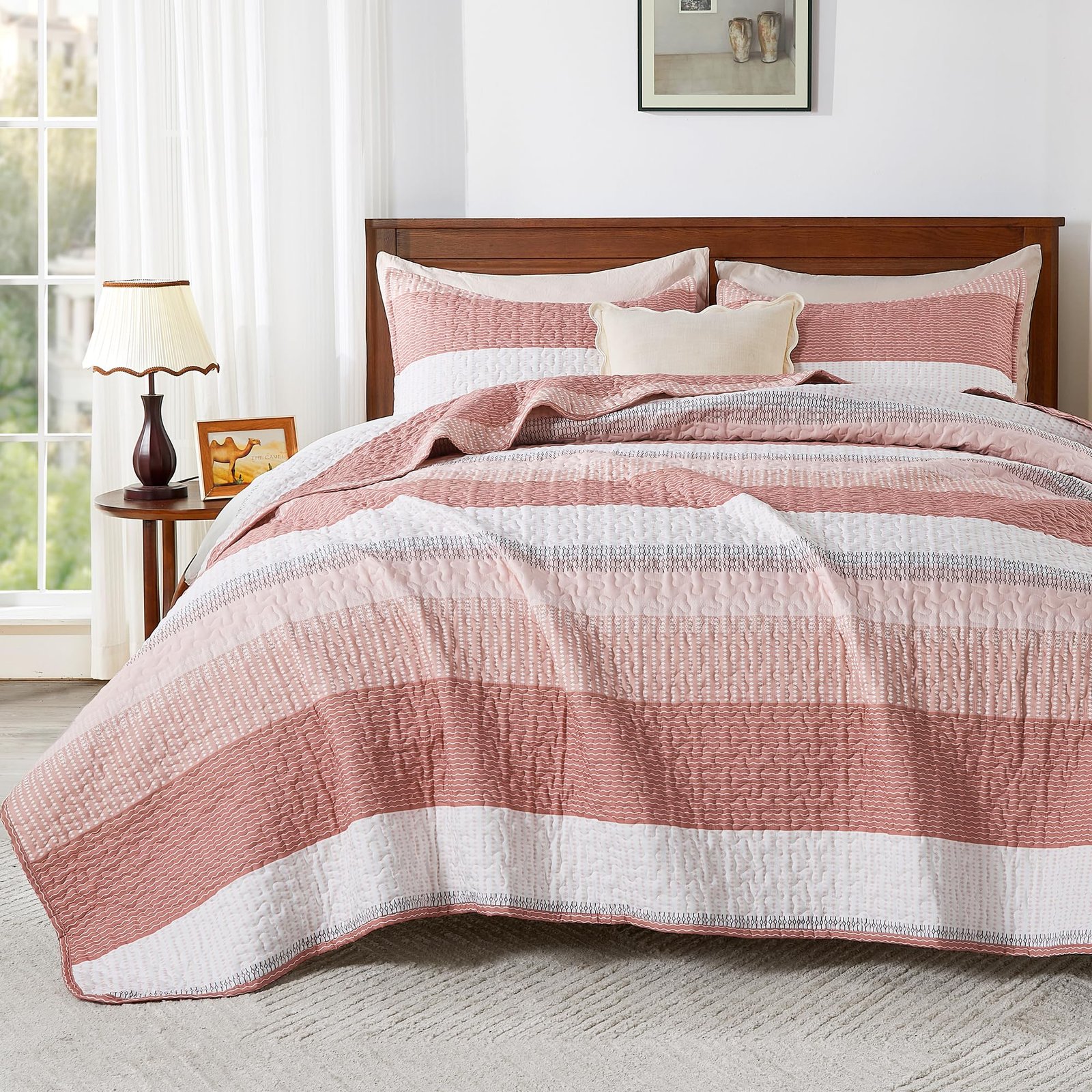 TODD GRIMES King Size Quilt Set Sage Green, 3 Pieces Mint Green Ultra Soft Lightweight Bedspreads & Coverlets Set, Patchwork Striped Quilted Bedding Sets for All Seasons (1 Quilt, 2 Pillow Shams) - Image 23