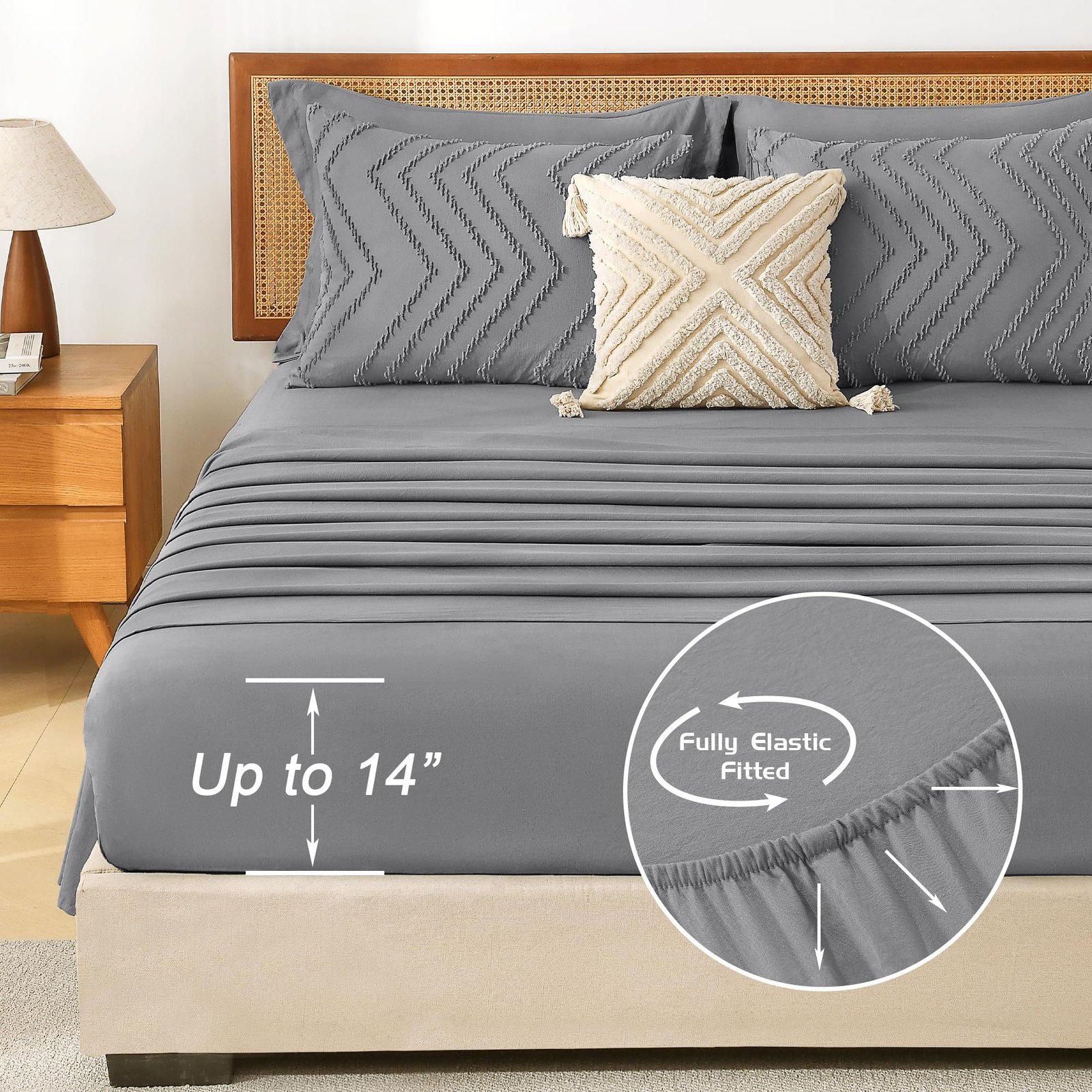 TODD GRIMES King Size Comforter Set with Sheets Beige - 7 Pieces Bed in a Bag King Chevron Tufted Boho Luxury Bedding Sets with Comforter, Sheets, Pillowcases & Shams - Image 69