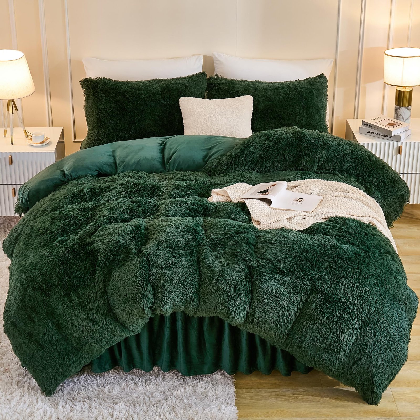 TODD GRIMES Tie-Dyed Grey White Comforter King Size, 3 Pieces Faux Fur Fluffy Fuzzy Plush Bedding Comforter Set, Soft Puffy Comfy Down Comforter Bed Set - Image 2