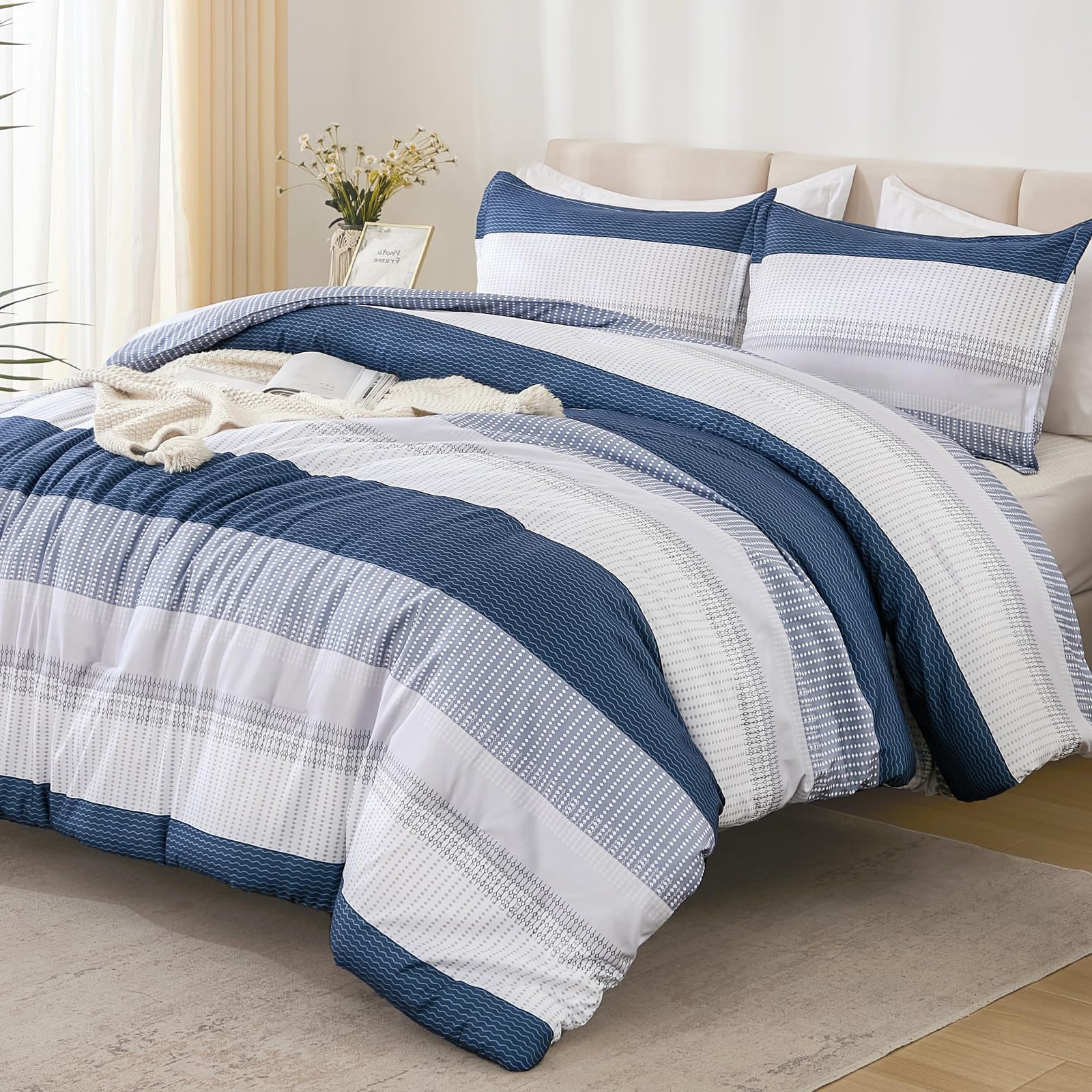 TODD GRIMES Queen Comforter Set Black White Grey - 3 Pieces Lightweight Summer Bedding Set, All Season Down Alternative Comforter (1 Comforter, 2 Pillowcases) - Image 15