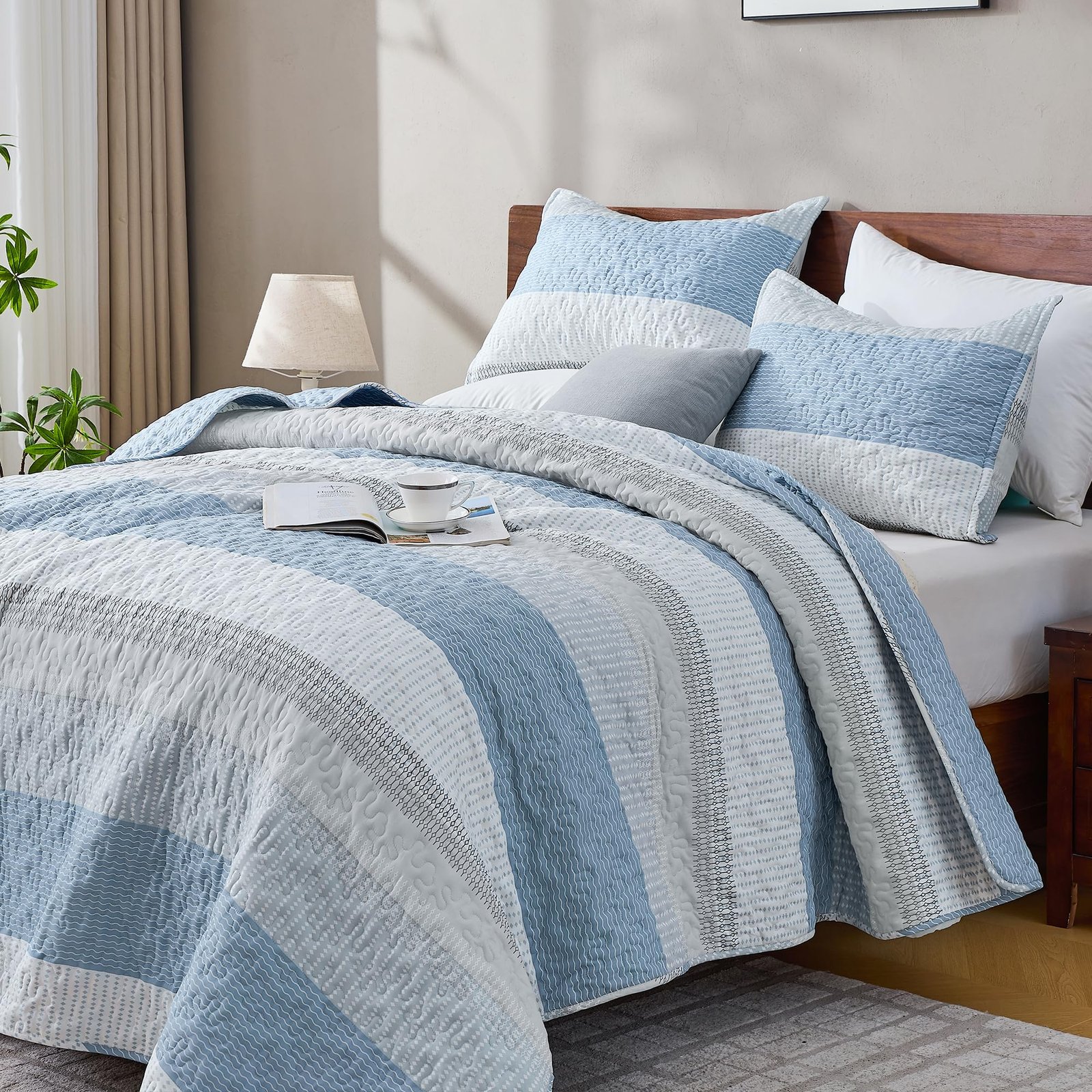 TODD GRIMES King Size Quilt Set Sage Green, 3 Pieces Mint Green Ultra Soft Lightweight Bedspreads & Coverlets Set, Patchwork Striped Quilted Bedding Sets for All Seasons (1 Quilt, 2 Pillow Shams) - Image 33