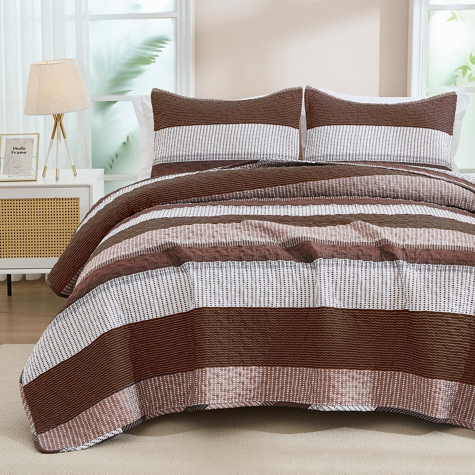 TODD GRIMES King Size Quilt Set Sage Green, 3 Pieces Mint Green Ultra Soft Lightweight Bedspreads & Coverlets Set, Patchwork Striped Quilted Bedding Sets for All Seasons (1 Quilt, 2 Pillow Shams) - Image 26