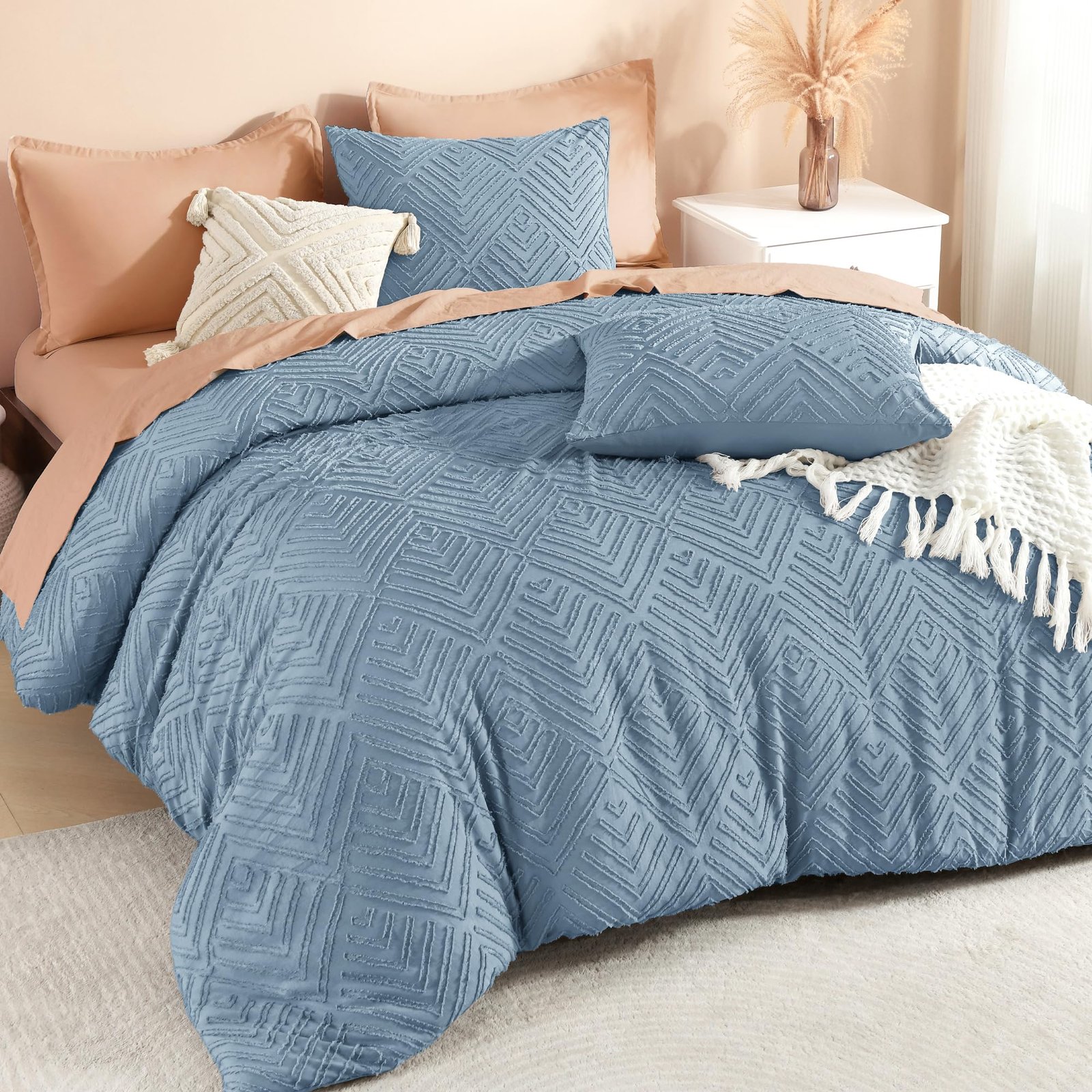 TODD GRIMES Comforter King Size Set Oatmeal, 3 Pieces Boho Tufted Farmhouse Bedding Comforter Sets, Lightweight Fluffy Comforter Bed Set for All Season (104x90In Comforter and 2 Pillowcases) - Image 19