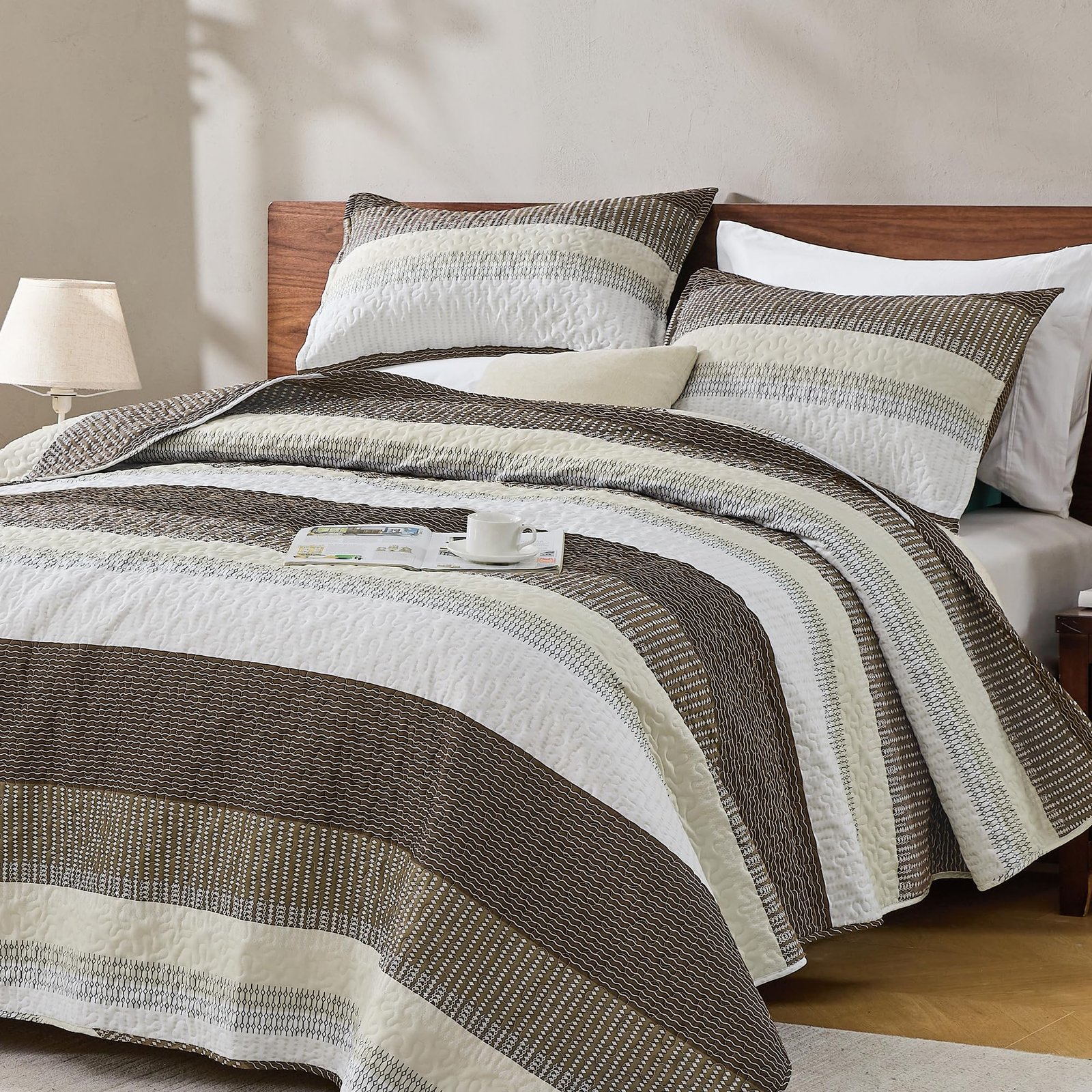 TODD GRIMES King Size Quilt Set Sage Green, 3 Pieces Mint Green Ultra Soft Lightweight Bedspreads & Coverlets Set, Patchwork Striped Quilted Bedding Sets for All Seasons (1 Quilt, 2 Pillow Shams) - Image 29