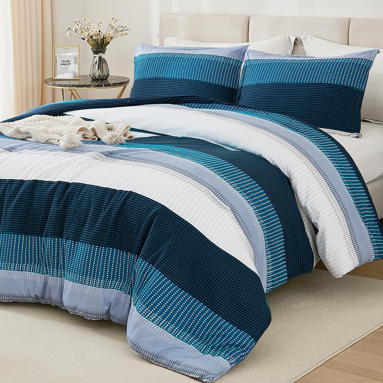 TODD GRIMES Queen Comforter Set Black White Grey - 3 Pieces Lightweight Summer Bedding Set, All Season Down Alternative Comforter (1 Comforter, 2 Pillowcases) - Image 25