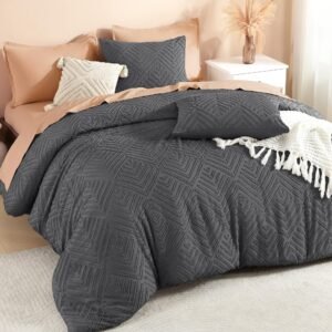 TODD GRIMES Comforter King Size Set Oatmeal, 3 Pieces Boho Tufted Farmhouse Bedding Comforter Sets, Lightweight Fluffy Comforter Bed Set for All Season (104x90In Comforter and 2 Pillowcases)