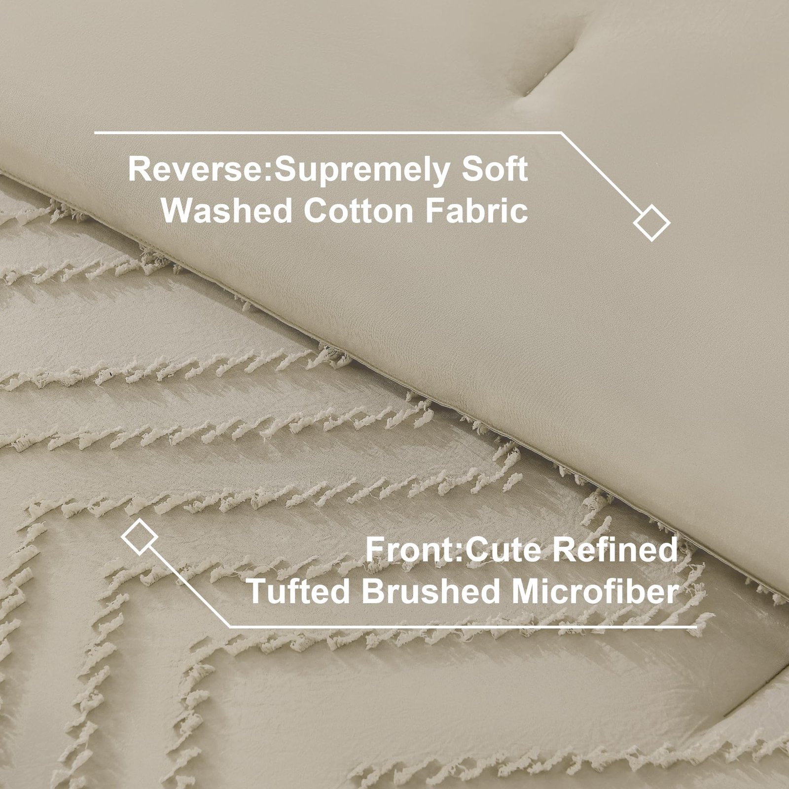 TODD GRIMES King Size Comforter Set with Sheets Beige - 7 Pieces Bed in a Bag King Chevron Tufted Boho Luxury Bedding Sets with Comforter, Sheets, Pillowcases & Shams - Image 32