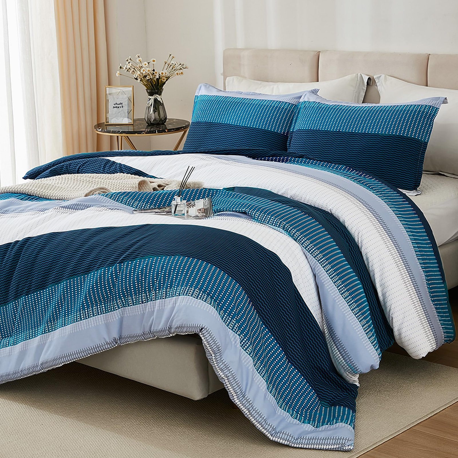 TODD GRIMES Queen Comforter Set Black White Grey - 3 Pieces Lightweight Summer Bedding Set, All Season Down Alternative Comforter (1 Comforter, 2 Pillowcases) - Image 19